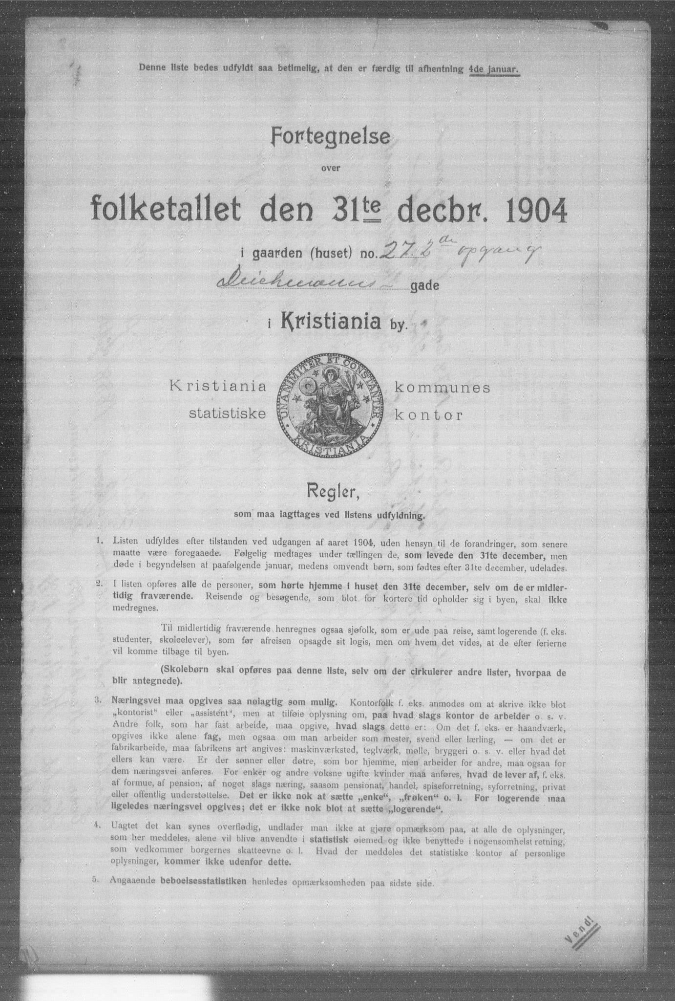 OBA, Municipal Census 1904 for Kristiania, 1904, p. 3156