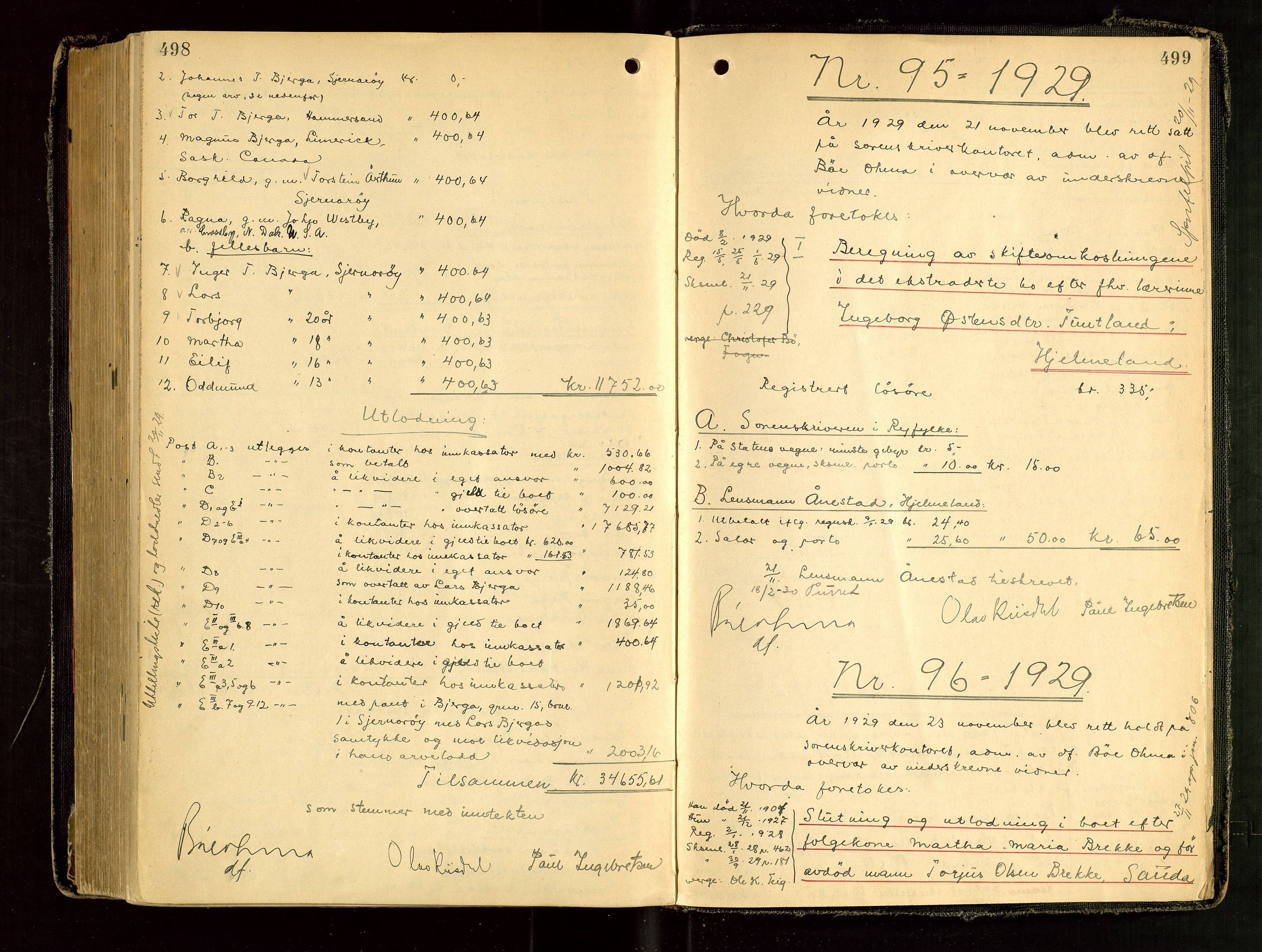 Ryfylke tingrett, AV/SAST-A-100055/001/IV/IVG/L0006: Skifteutlodningsprotokoll Med register, 1924-1929, p. 498-499