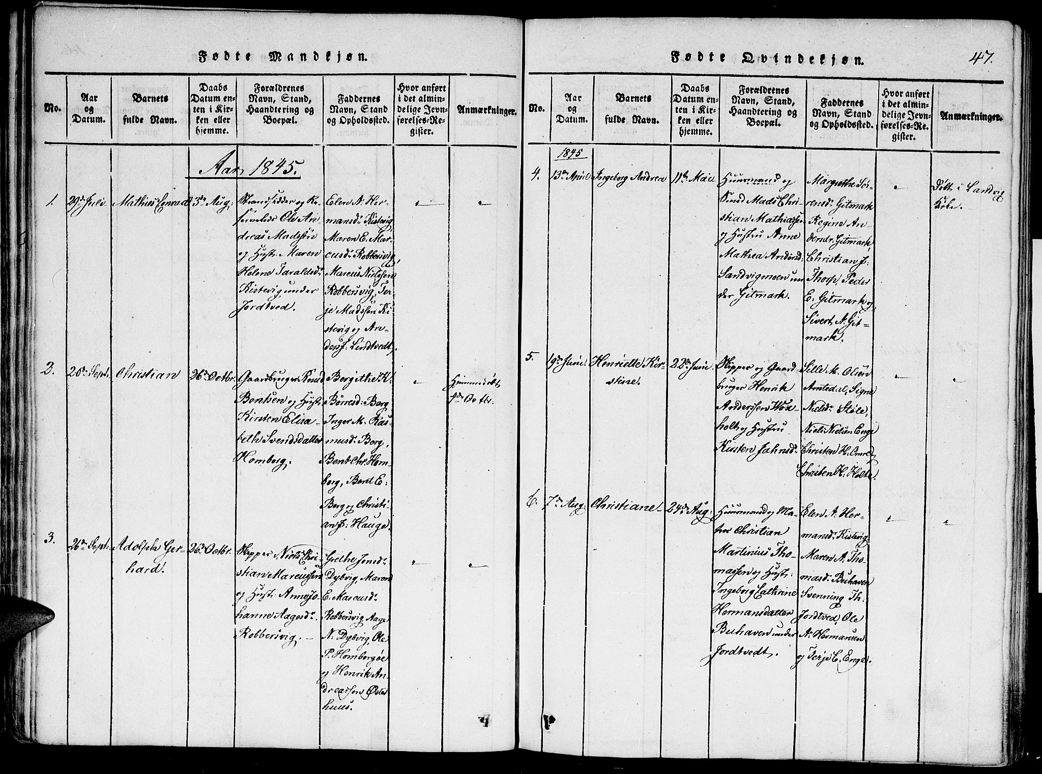 Hommedal sokneprestkontor, SAK/1111-0023/F/Fa/Faa/L0001: Parish register (official) no. A 1, 1816-1860, p. 47