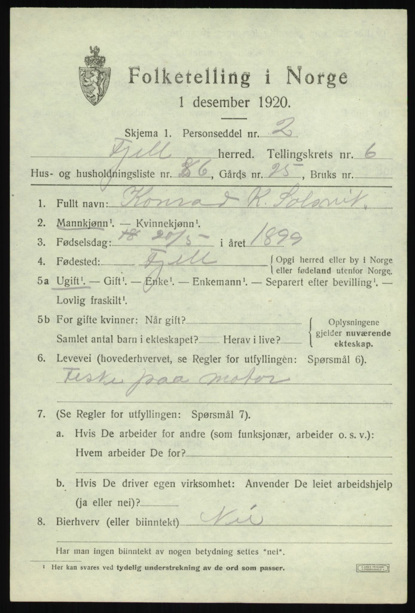 SAB, 1920 census for Fjell, 1920, p. 6376