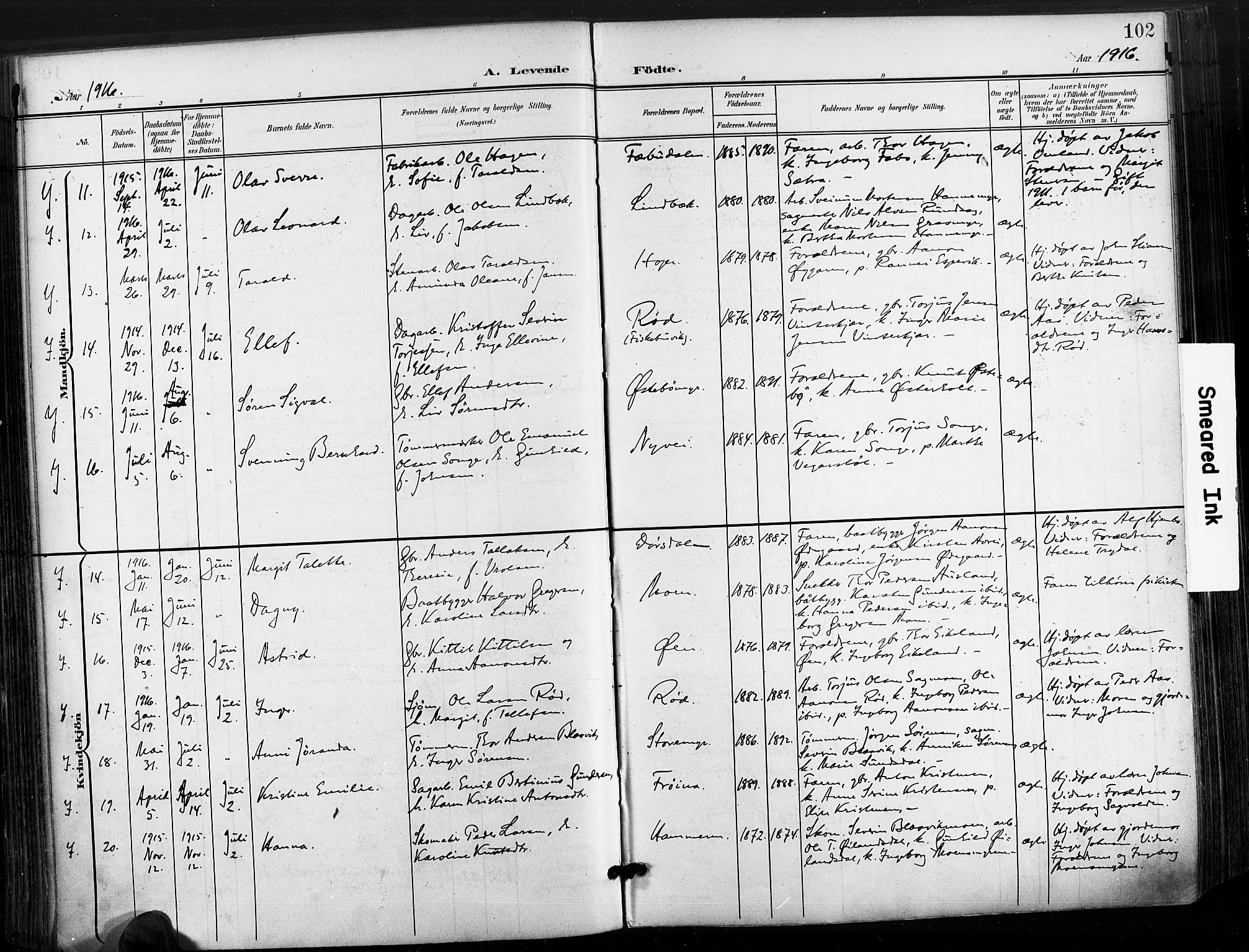 Søndeled sokneprestkontor, AV/SAK-1111-0038/F/Fa/L0006: Parish register (official) no. A 6, 1900-1922, p. 102