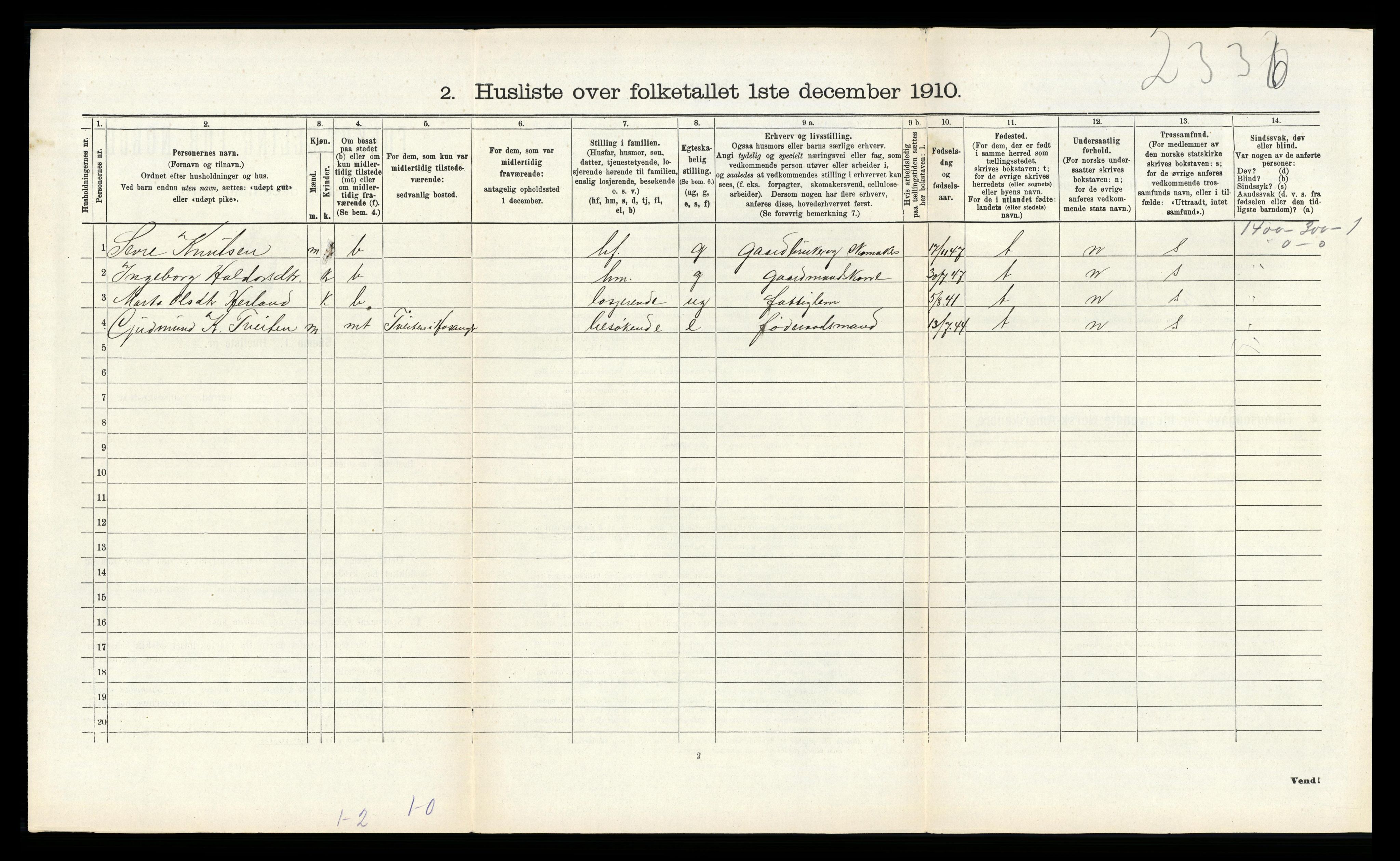 RA, 1910 census for Hosanger, 1910, p. 281