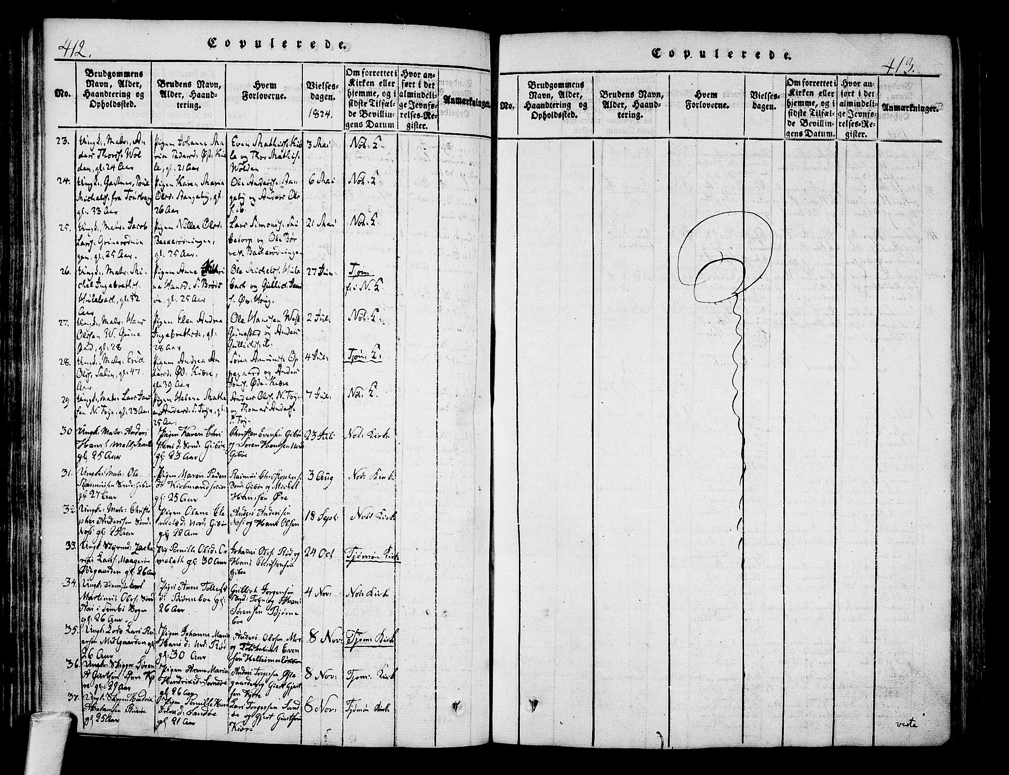 Nøtterøy kirkebøker, AV/SAKO-A-354/F/Fa/L0004: Parish register (official) no. I 4, 1814-1838, p. 412-413