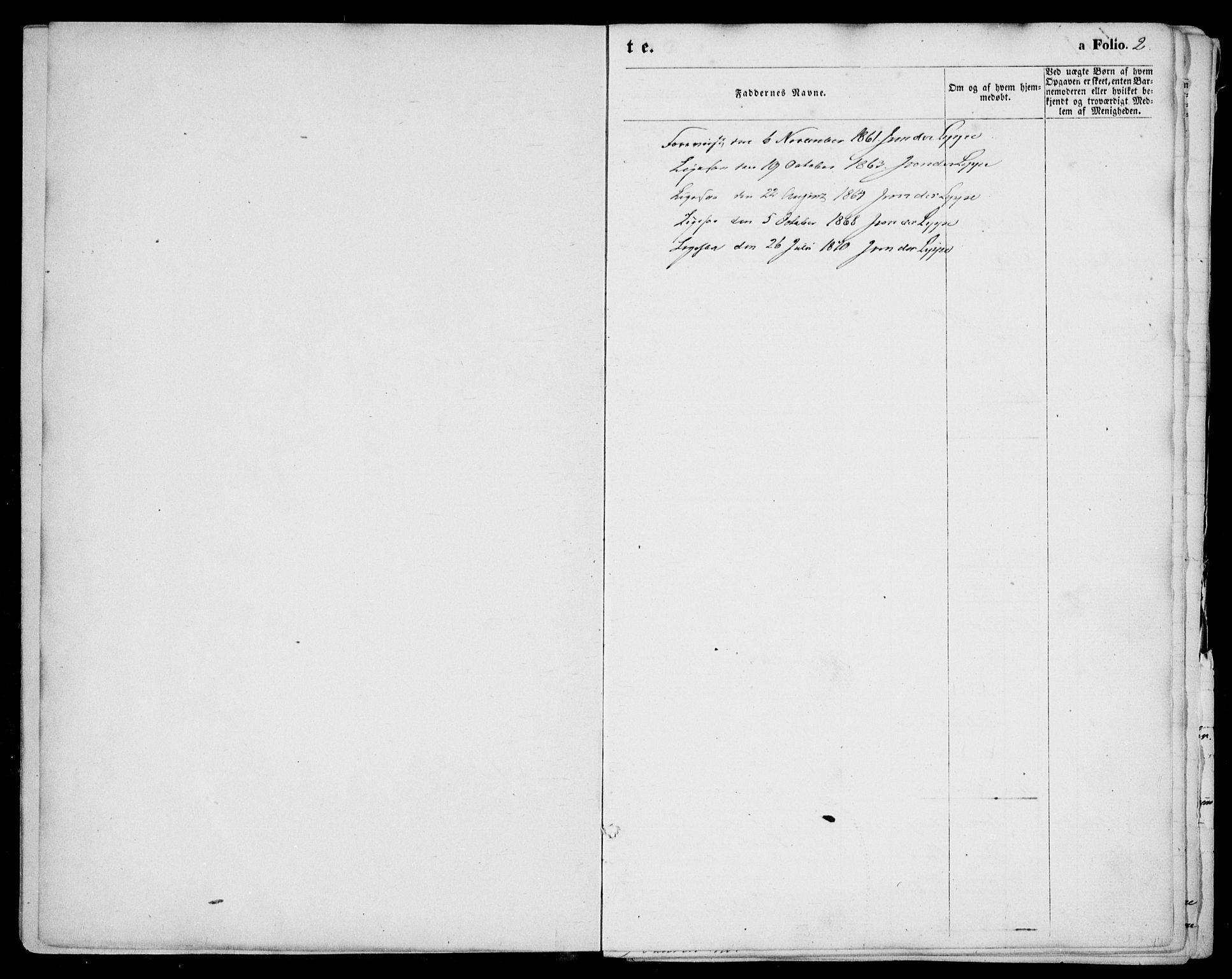 Kristiansand domprosti, SAK/1112-0006/F/Fb/L0012: Parish register (copy) no. B 12, 1861-1870, p. 2