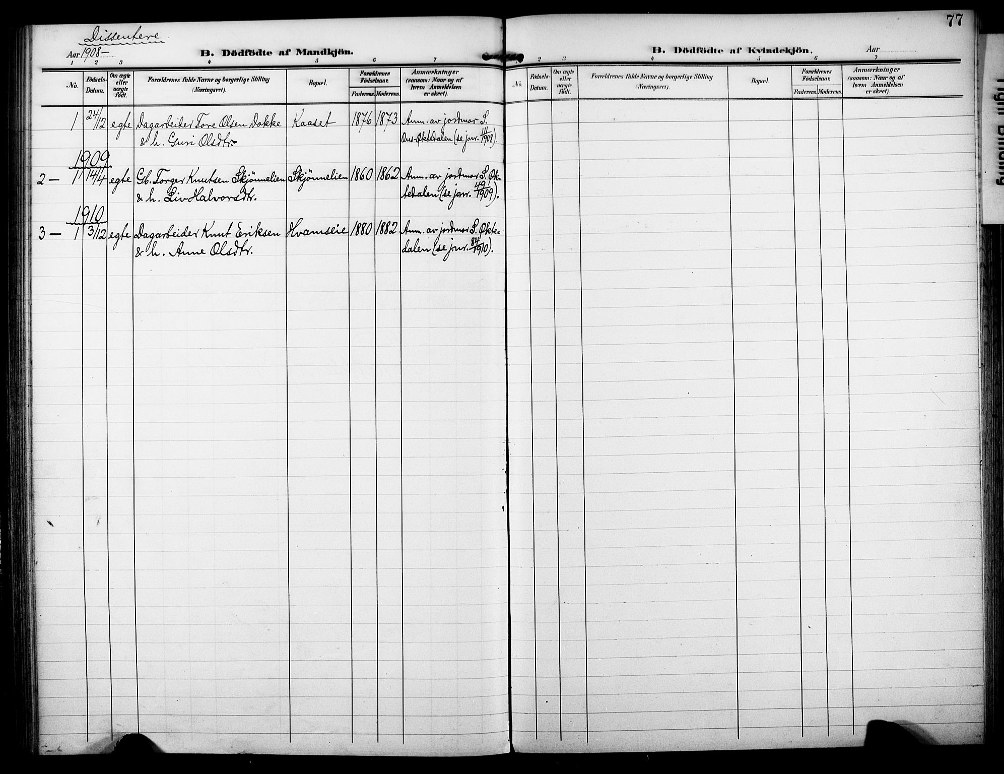 Nore kirkebøker, AV/SAKO-A-238/F/Fb/L0003: Parish register (official) no. II 3, 1906-1926, p. 77