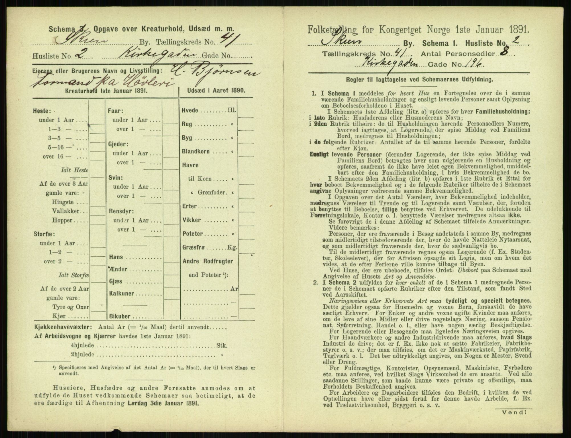 RA, 1891 census for 0806 Skien, 1891, p. 1460