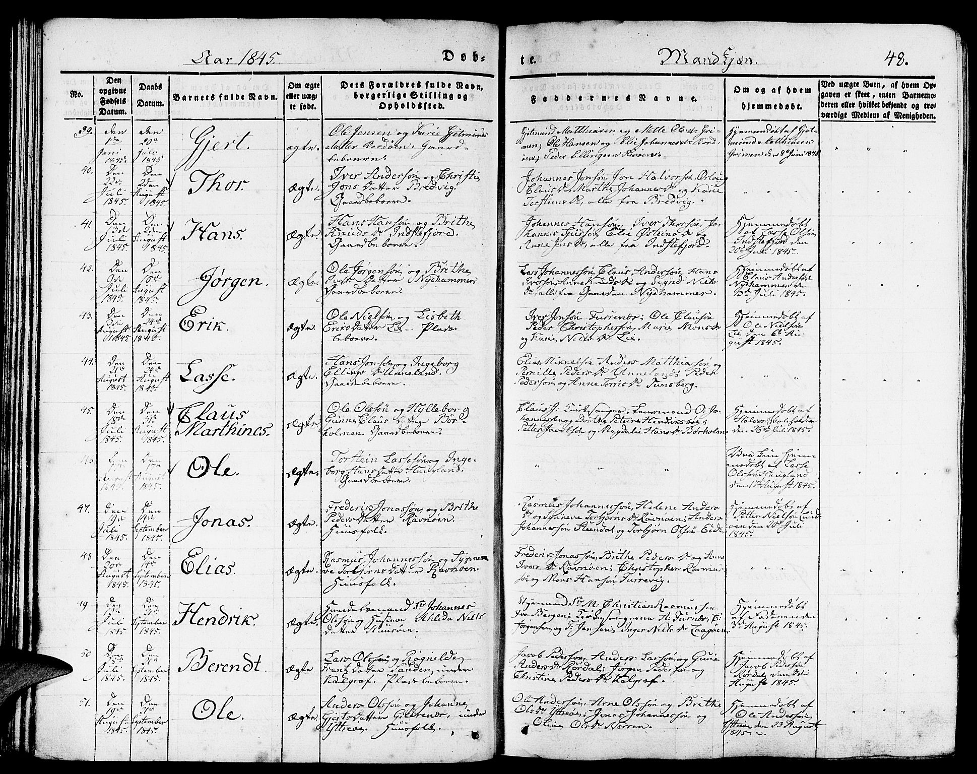 Gulen sokneprestembete, AV/SAB-A-80201/H/Haa/Haaa/L0020: Parish register (official) no. A 20, 1837-1847, p. 48