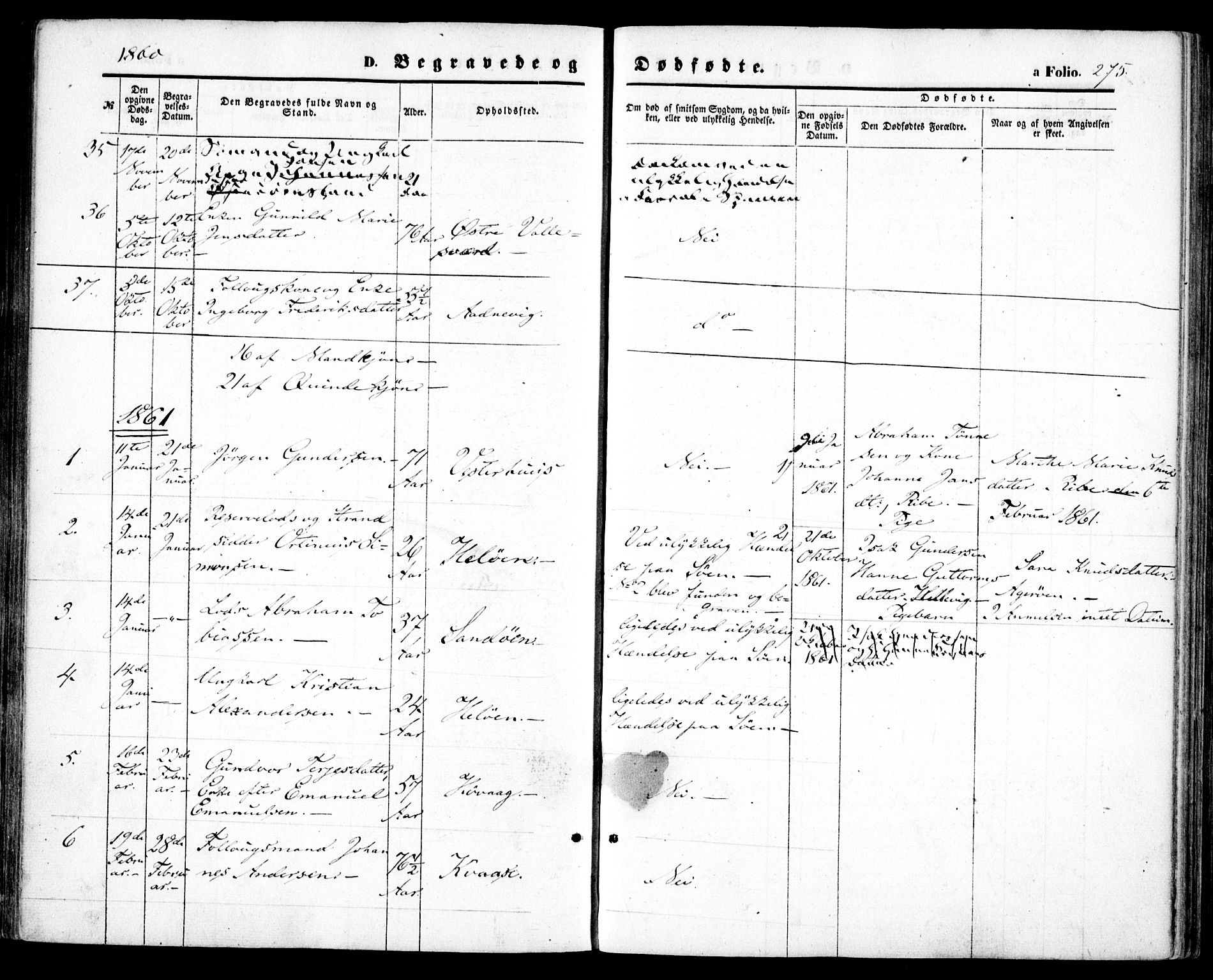 Høvåg sokneprestkontor, SAK/1111-0025/F/Fa/L0004: Parish register (official) no. A 4, 1859-1877, p. 275
