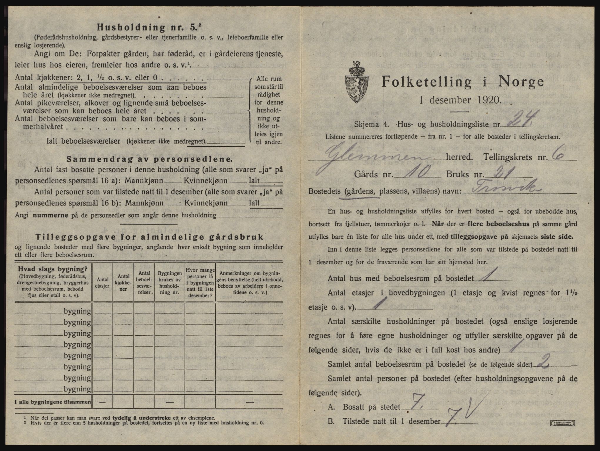 SAO, 1920 census for Glemmen, 1920, p. 2547