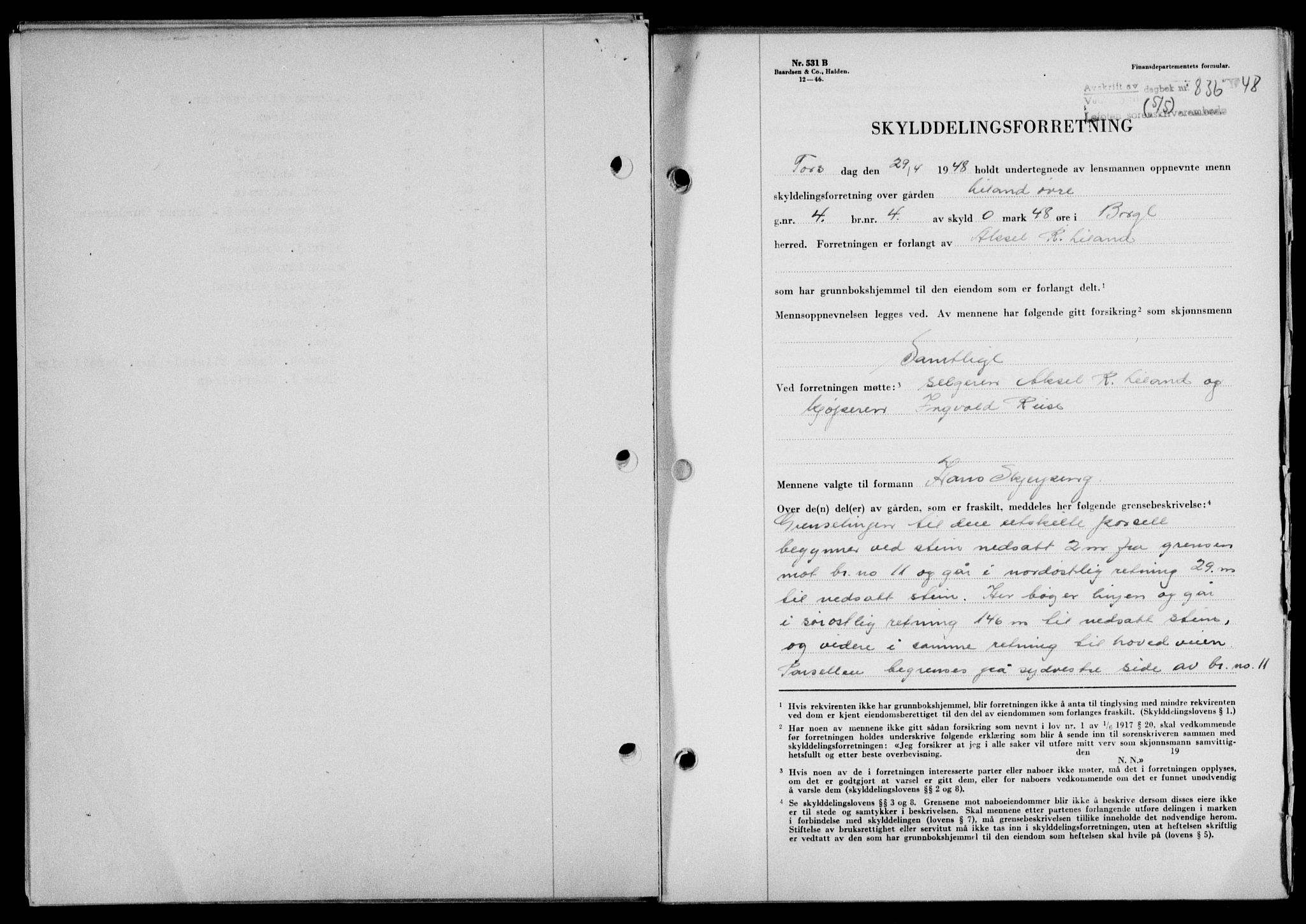 Lofoten sorenskriveri, SAT/A-0017/1/2/2C/L0018a: Mortgage book no. 18a, 1948-1948, Diary no: : 836/1948