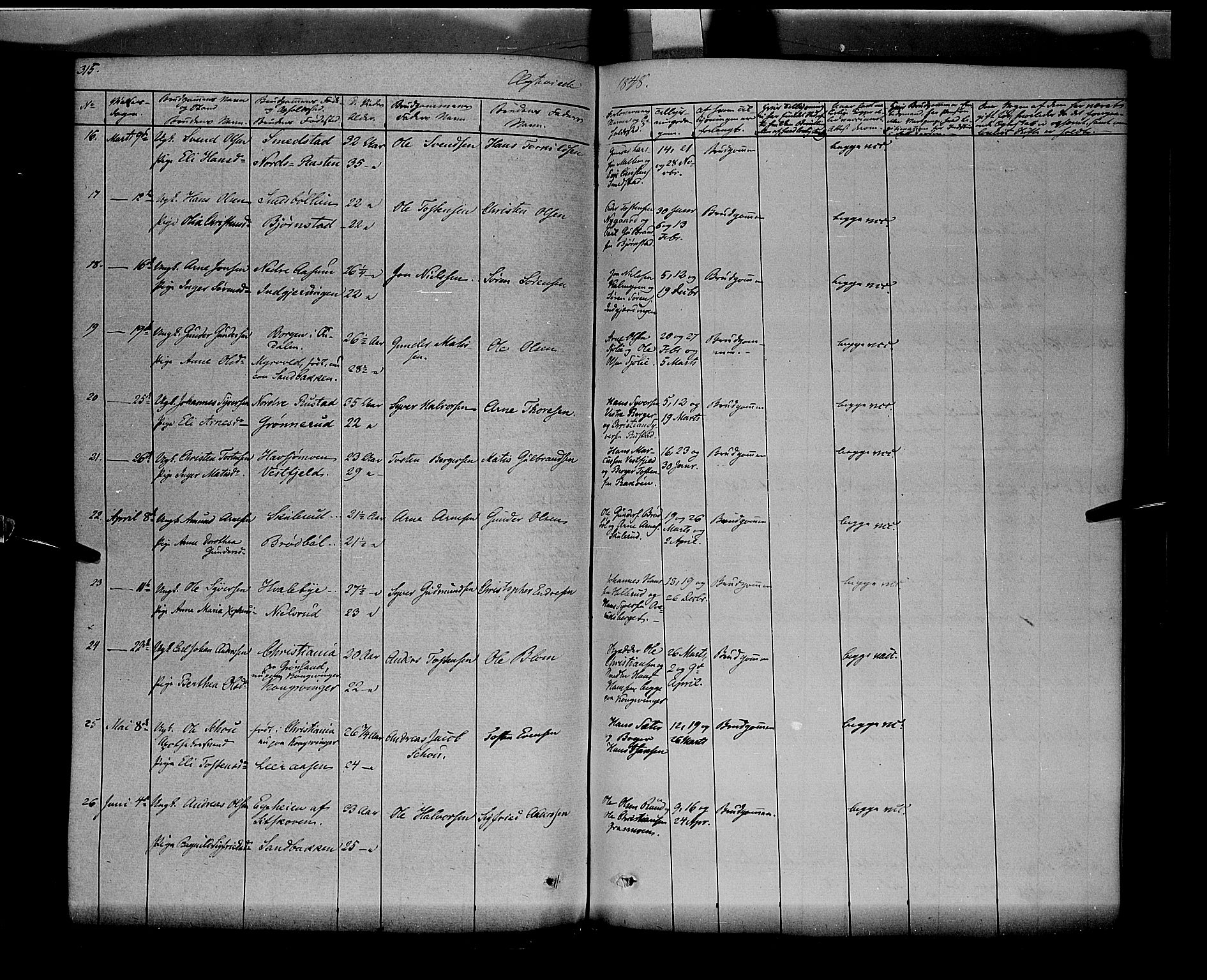 Vinger prestekontor, SAH/PREST-024/H/Ha/Haa/L0009: Parish register (official) no. 9, 1847-1855, p. 315