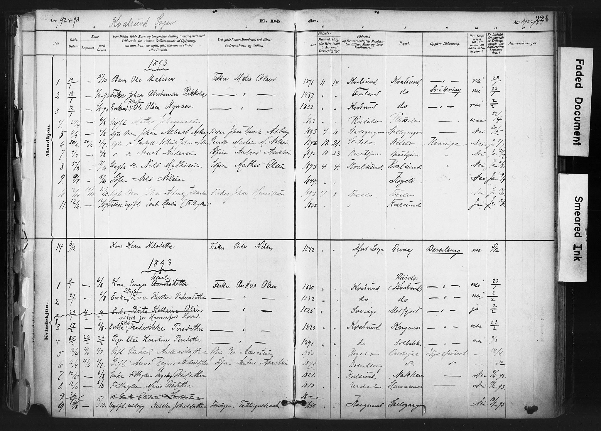 Hammerfest sokneprestkontor, SATØ/S-1347: Parish register (official) no. 11 /2, 1885-1897, p. 224