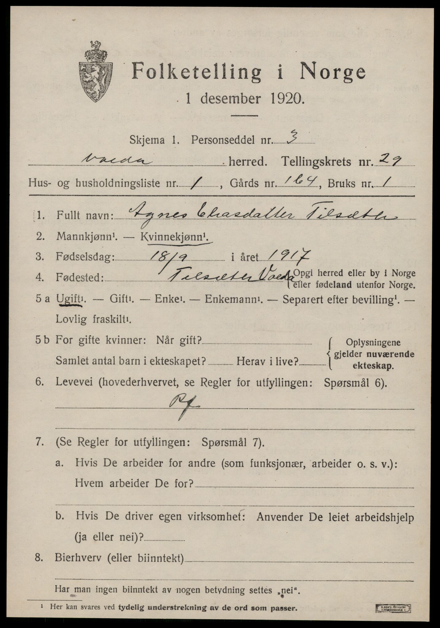 SAT, 1920 census for Volda, 1920, p. 13264