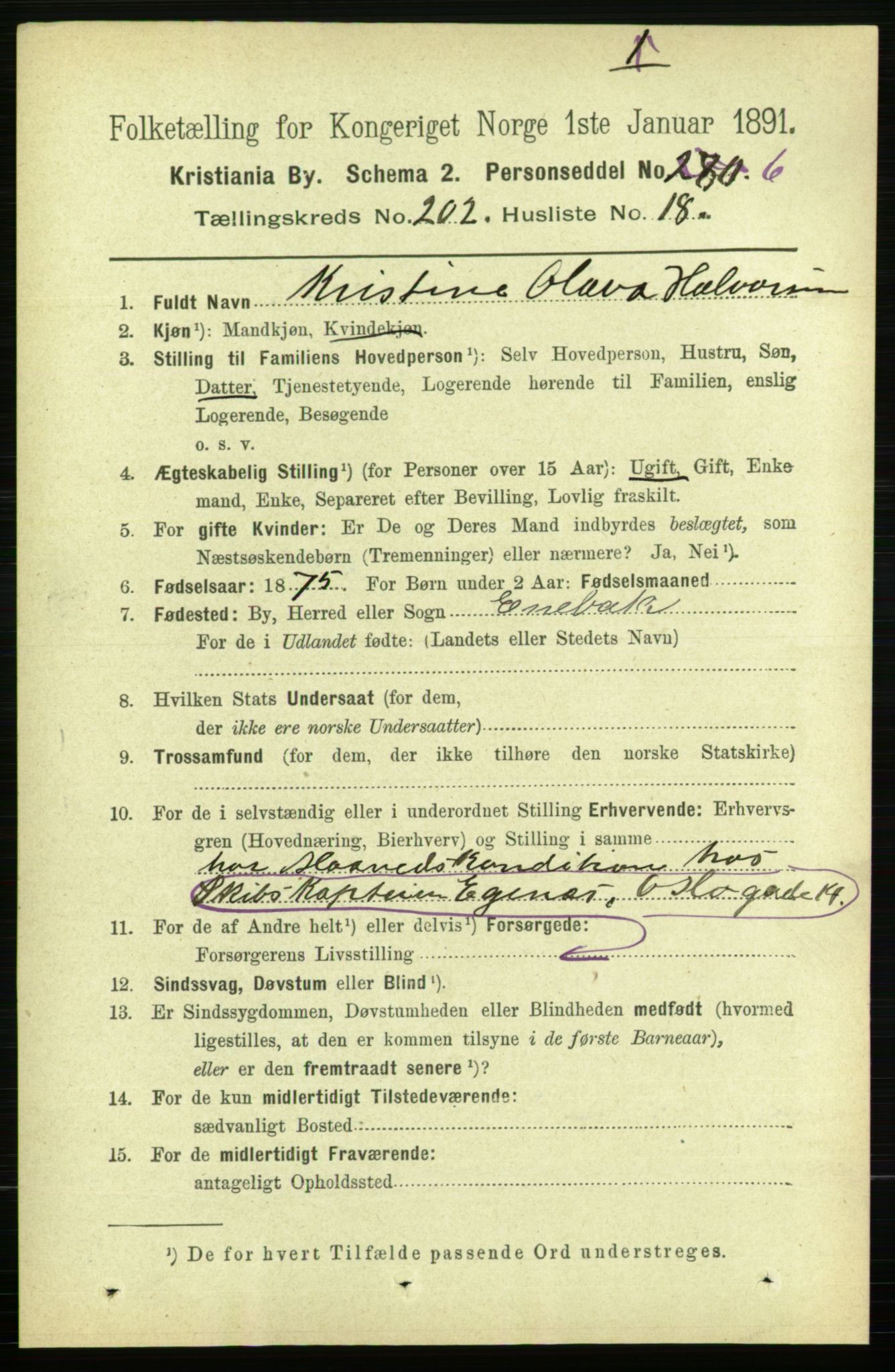 RA, 1891 census for 0301 Kristiania, 1891, p. 121804