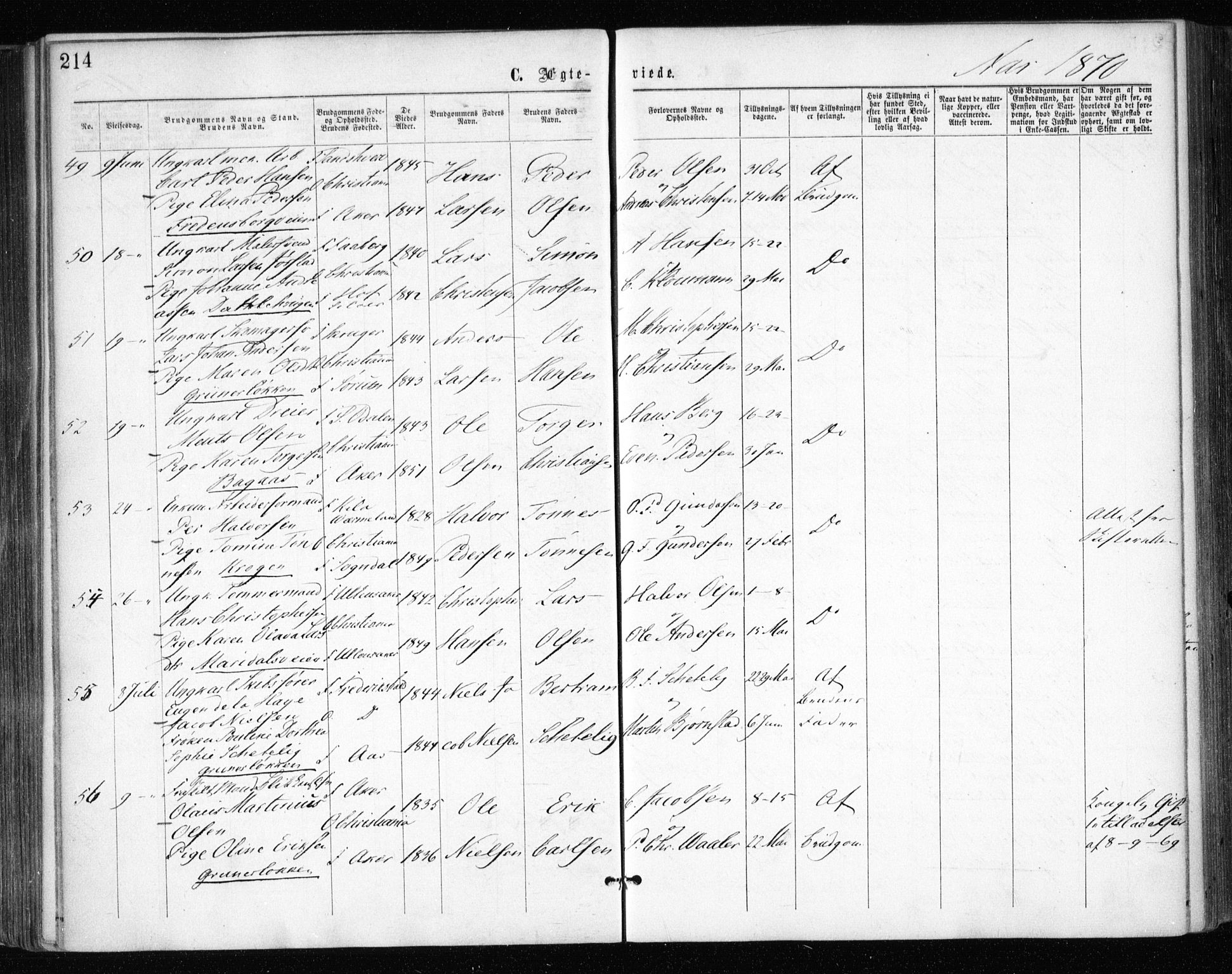 Gamle Aker prestekontor Kirkebøker, AV/SAO-A-10617a/F/L0003: Parish register (official) no. 3, 1865-1873, p. 214