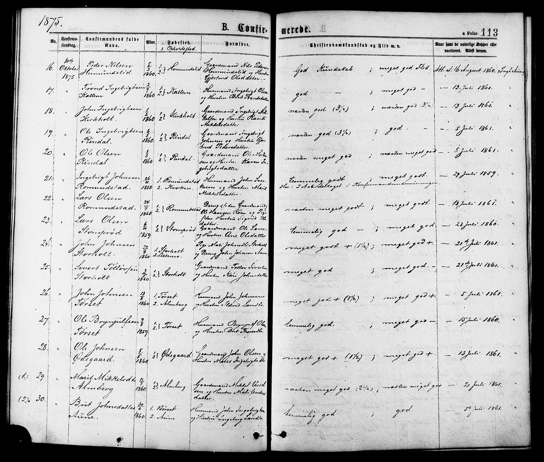 Ministerialprotokoller, klokkerbøker og fødselsregistre - Møre og Romsdal, AV/SAT-A-1454/598/L1068: Parish register (official) no. 598A02, 1872-1881, p. 113