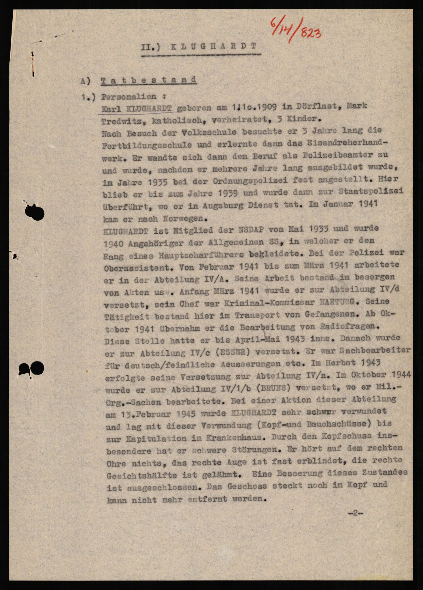 Forsvaret, Forsvarets overkommando II, AV/RA-RAFA-3915/D/Db/L0017: CI Questionaires. Tyske okkupasjonsstyrker i Norge. Tyskere., 1945-1946, p. 71