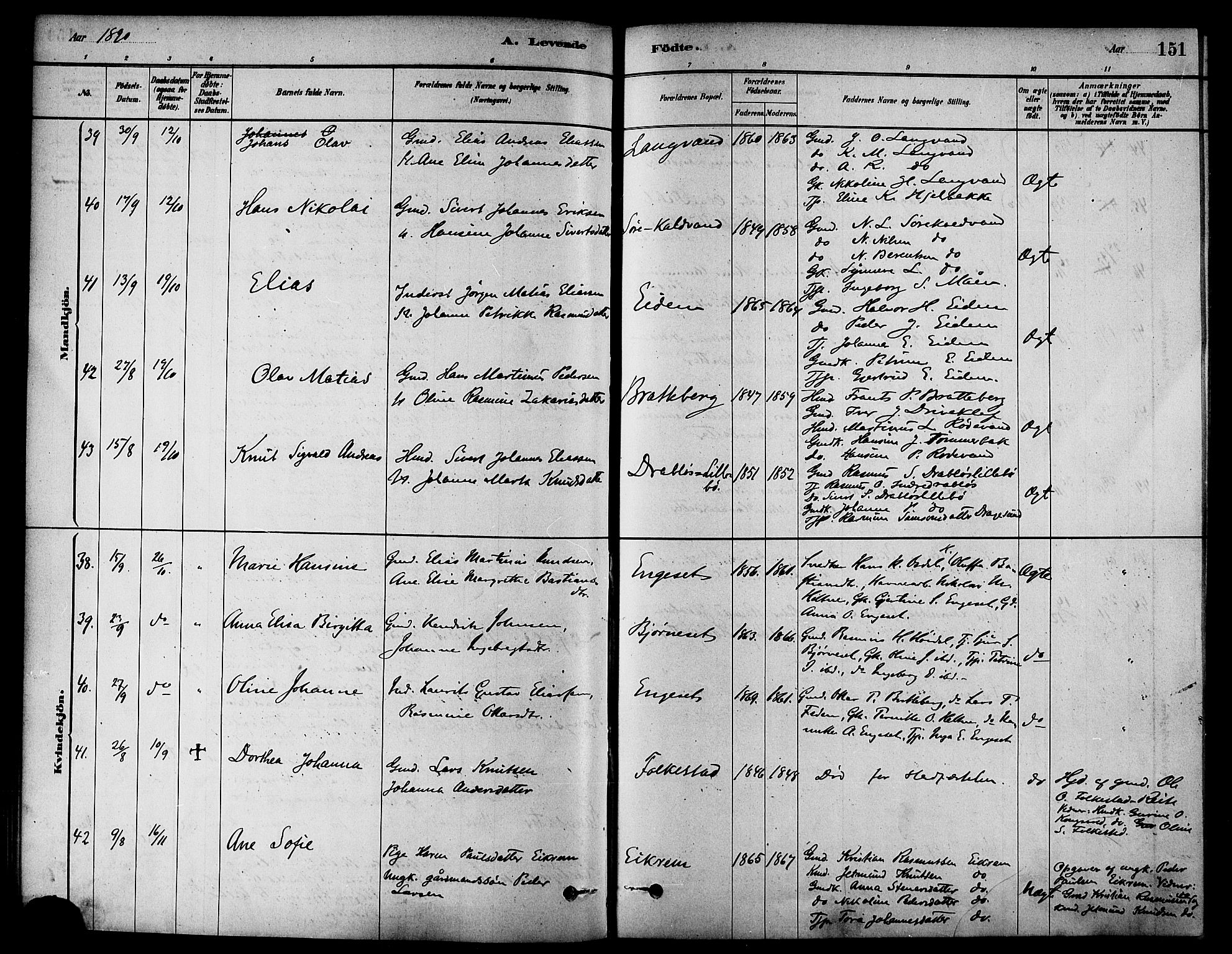 Ministerialprotokoller, klokkerbøker og fødselsregistre - Møre og Romsdal, AV/SAT-A-1454/511/L0141: Parish register (official) no. 511A08, 1878-1890, p. 151