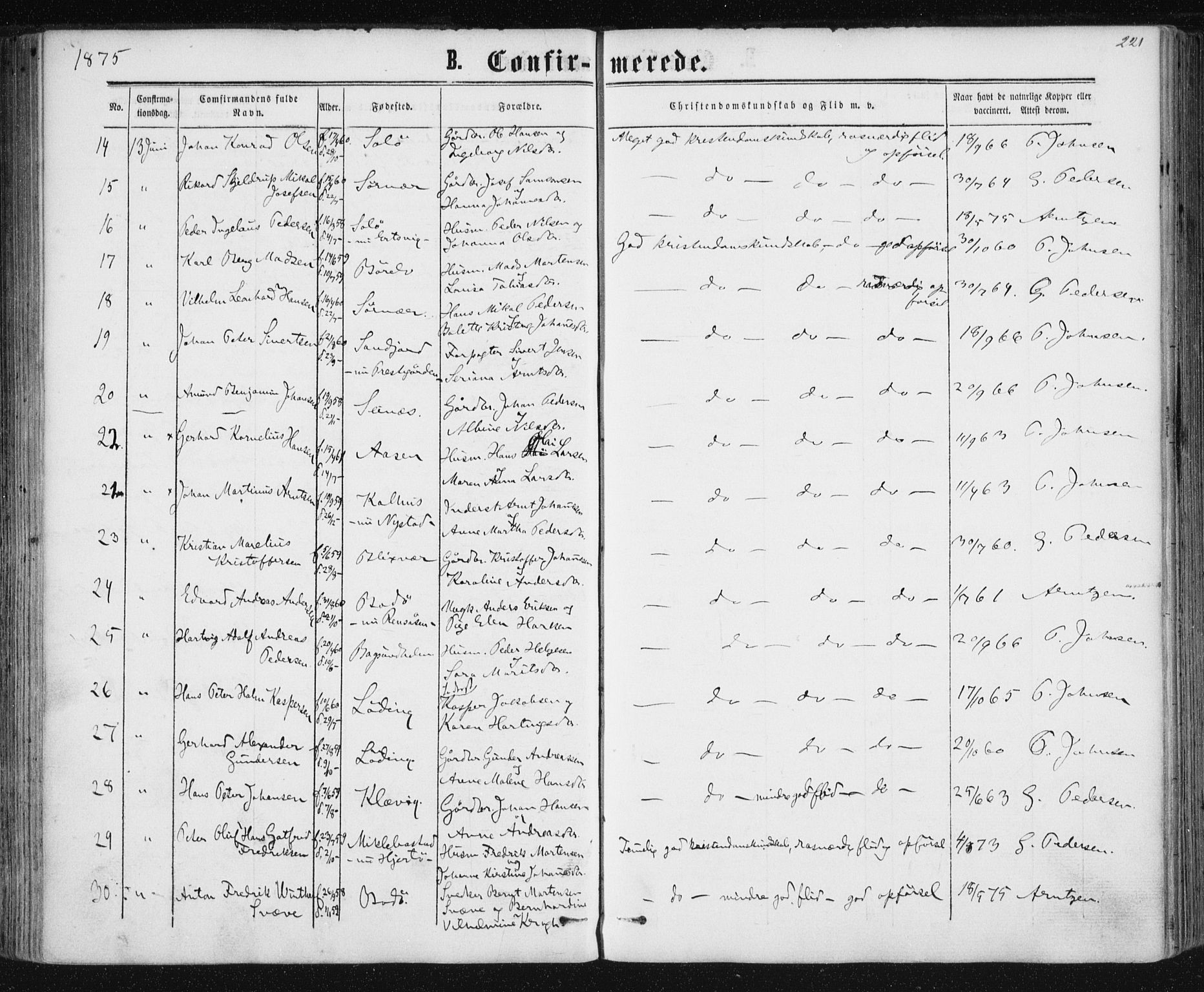 Ministerialprotokoller, klokkerbøker og fødselsregistre - Nordland, SAT/A-1459/801/L0008: Parish register (official) no. 801A08, 1864-1875, p. 221