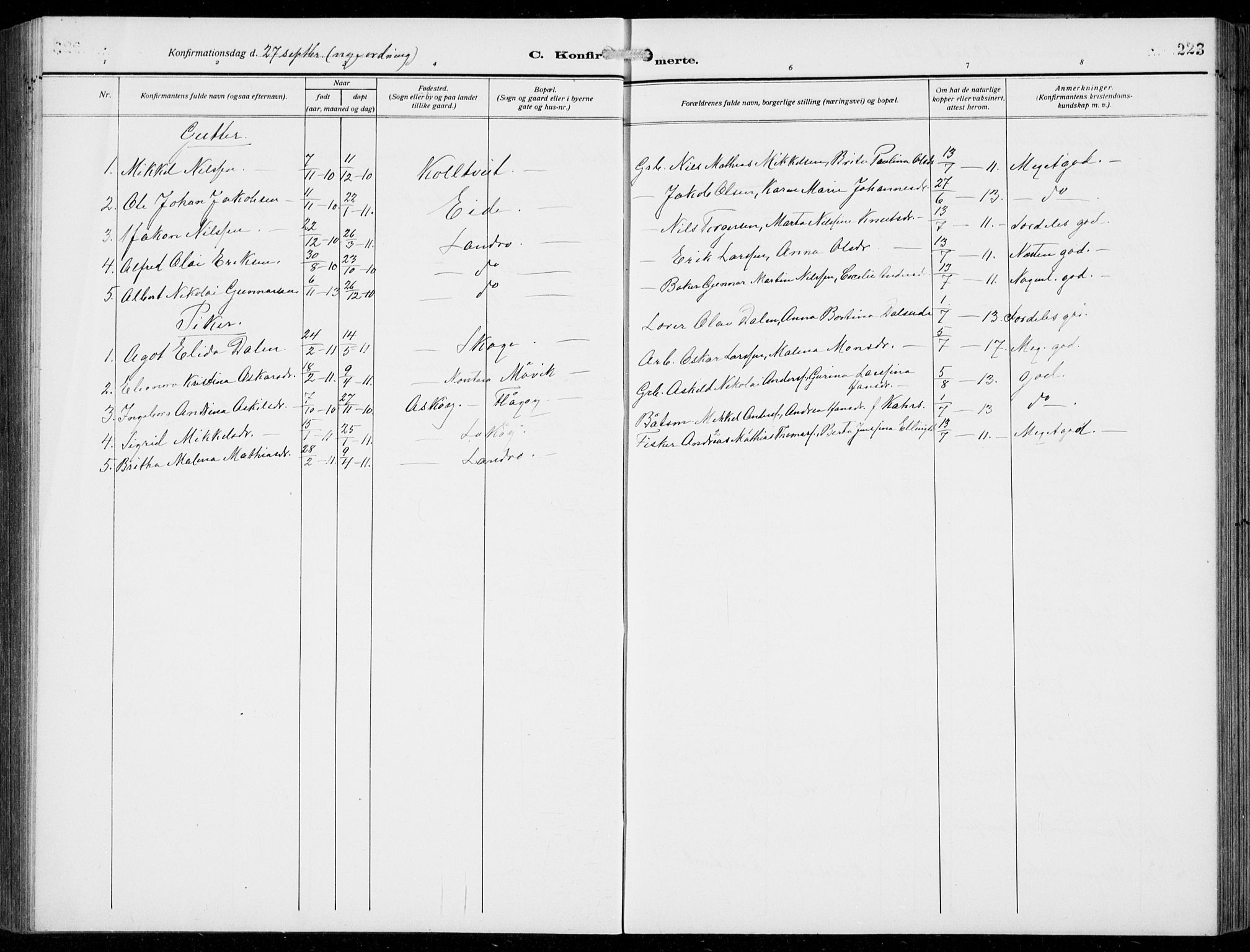 Fjell sokneprestembete, AV/SAB-A-75301/H/Hab: Parish register (copy) no. A  6, 1918-1936, p. 223