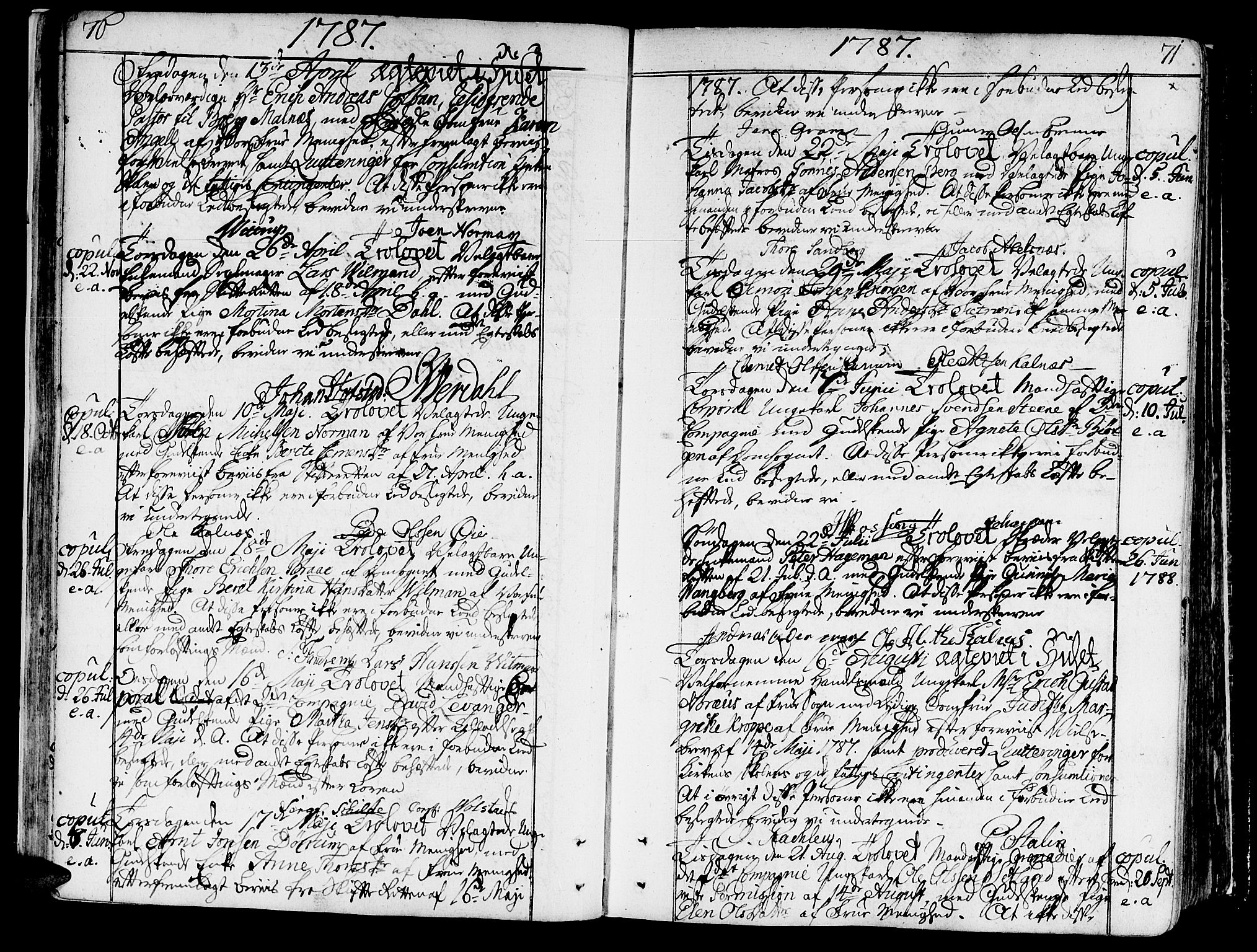 Ministerialprotokoller, klokkerbøker og fødselsregistre - Sør-Trøndelag, SAT/A-1456/602/L0105: Parish register (official) no. 602A03, 1774-1814, p. 70-71