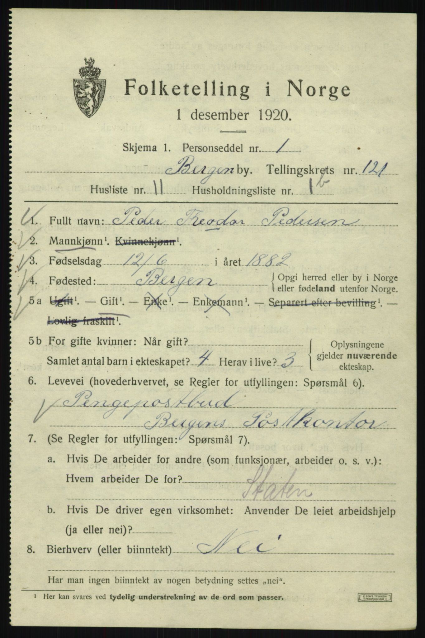 SAB, 1920 census for Bergen, 1920, p. 203345