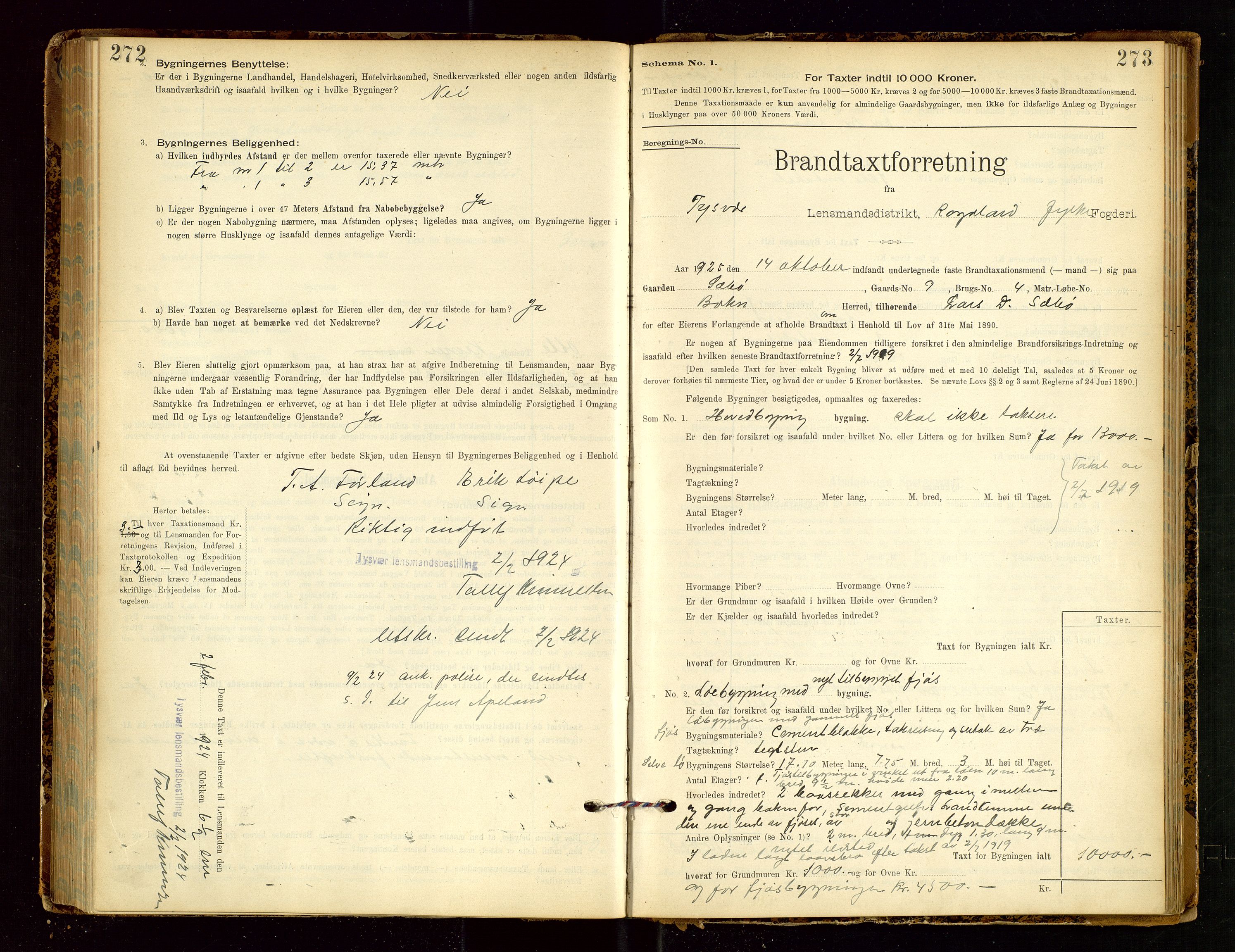 Tysvær lensmannskontor, AV/SAST-A-100192/Gob/L0002: "Brandtakstprotokol for Lensmanden i Tysvær", 1901-1932, p. 272-273