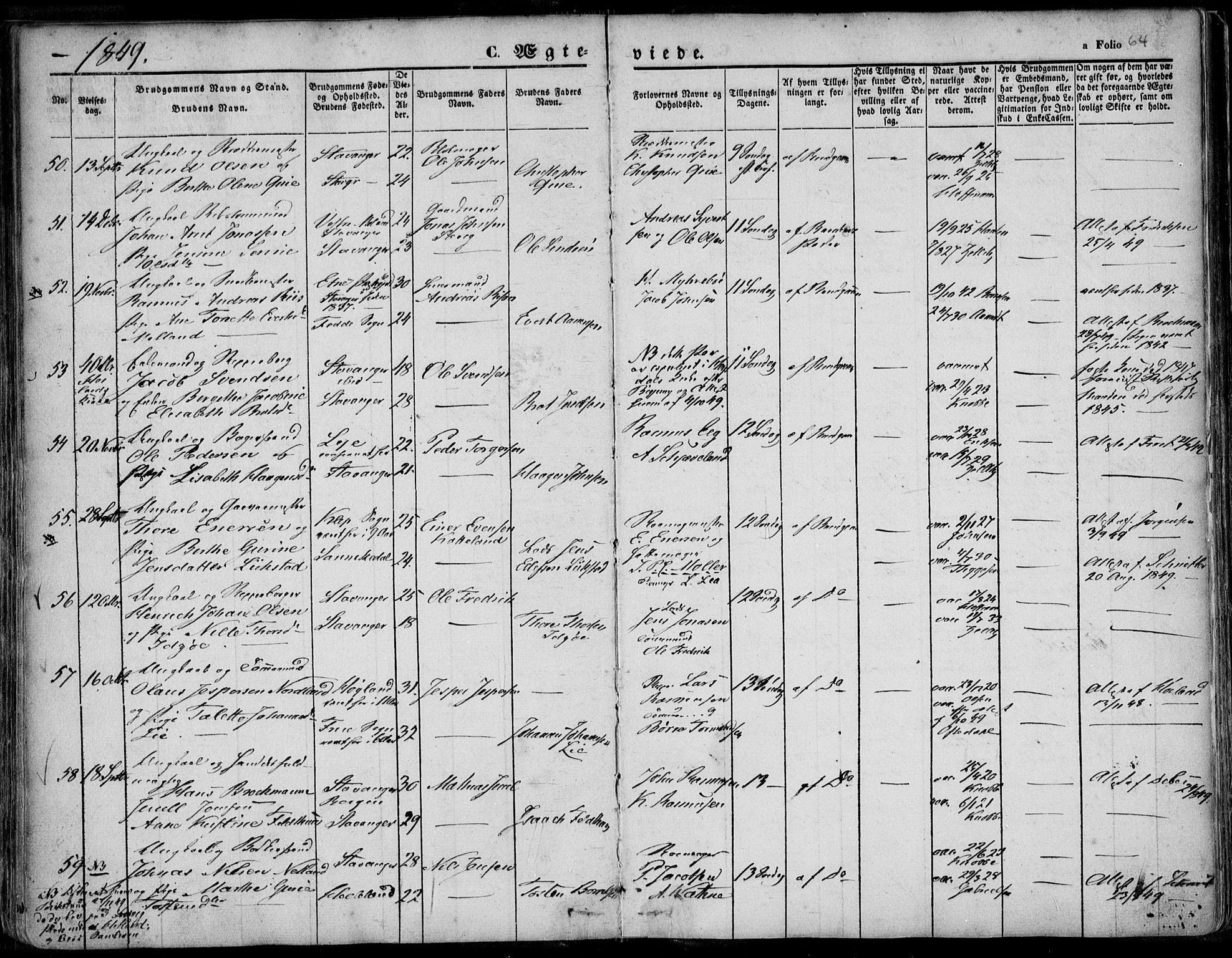 Domkirken sokneprestkontor, SAST/A-101812/001/30/30BA/L0015: Parish register (official) no. A 14, 1842-1857, p. 64