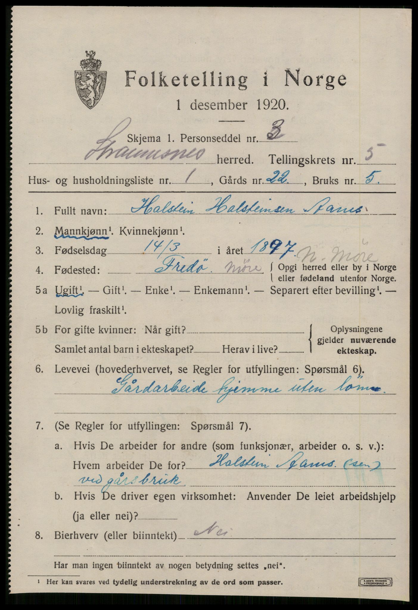 SAT, 1920 census for Straumsnes, 1920, p. 2027