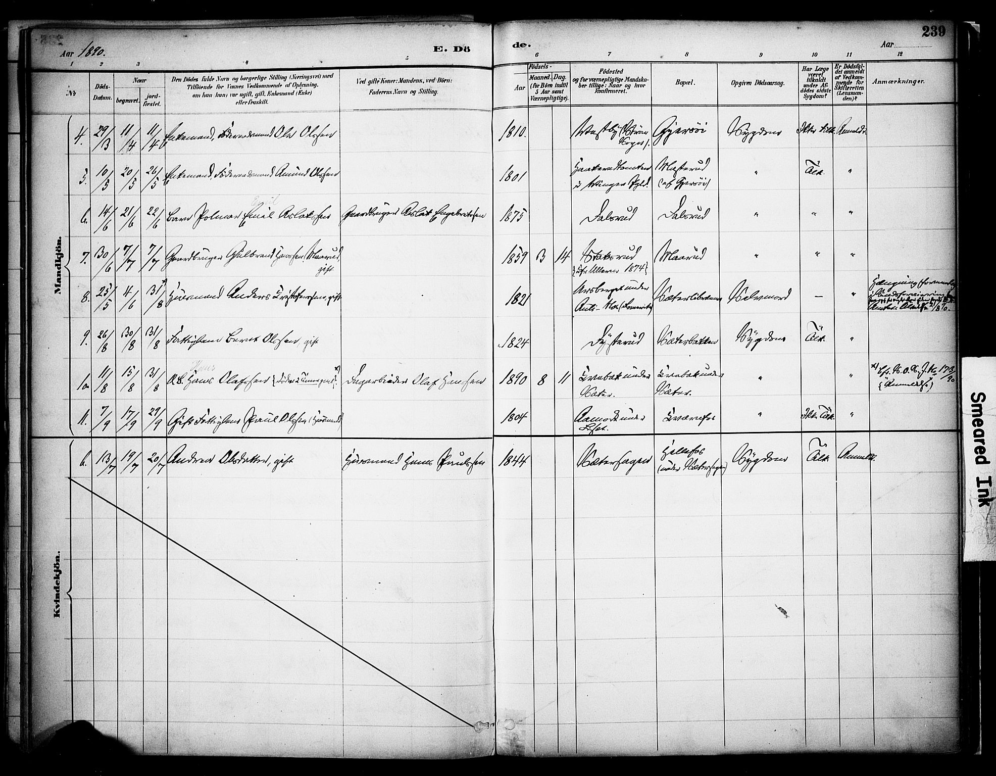 Sør-Odal prestekontor, SAH/PREST-030/H/Ha/Haa/L0008: Parish register (official) no. 8, 1886-1922, p. 239