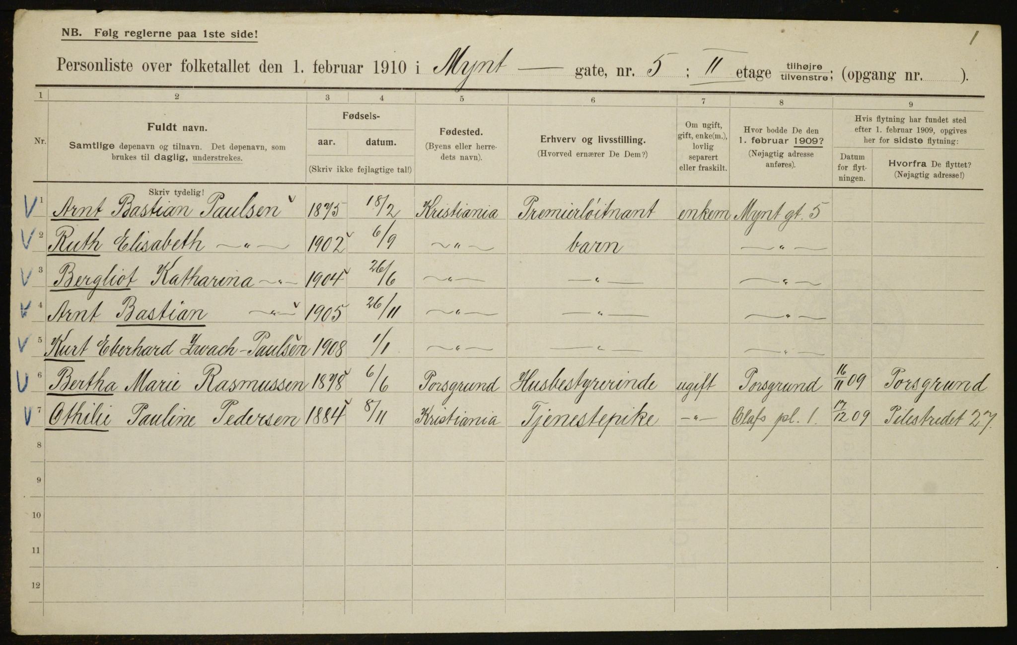 OBA, Municipal Census 1910 for Kristiania, 1910, p. 66033