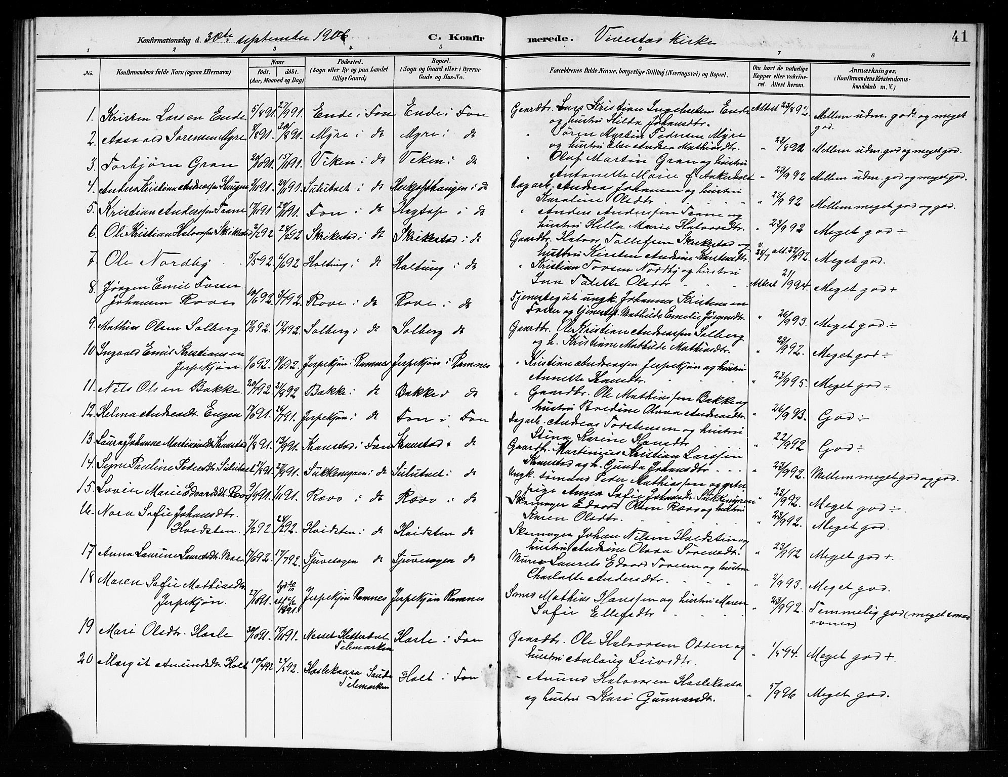 Ramnes kirkebøker, AV/SAKO-A-314/G/Gb/L0002: Parish register (copy) no. II 2, 1904-1923, p. 41