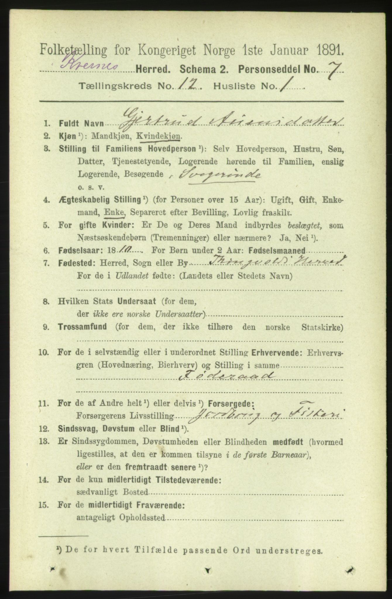 RA, 1891 census for 1553 Kvernes, 1891, p. 5207