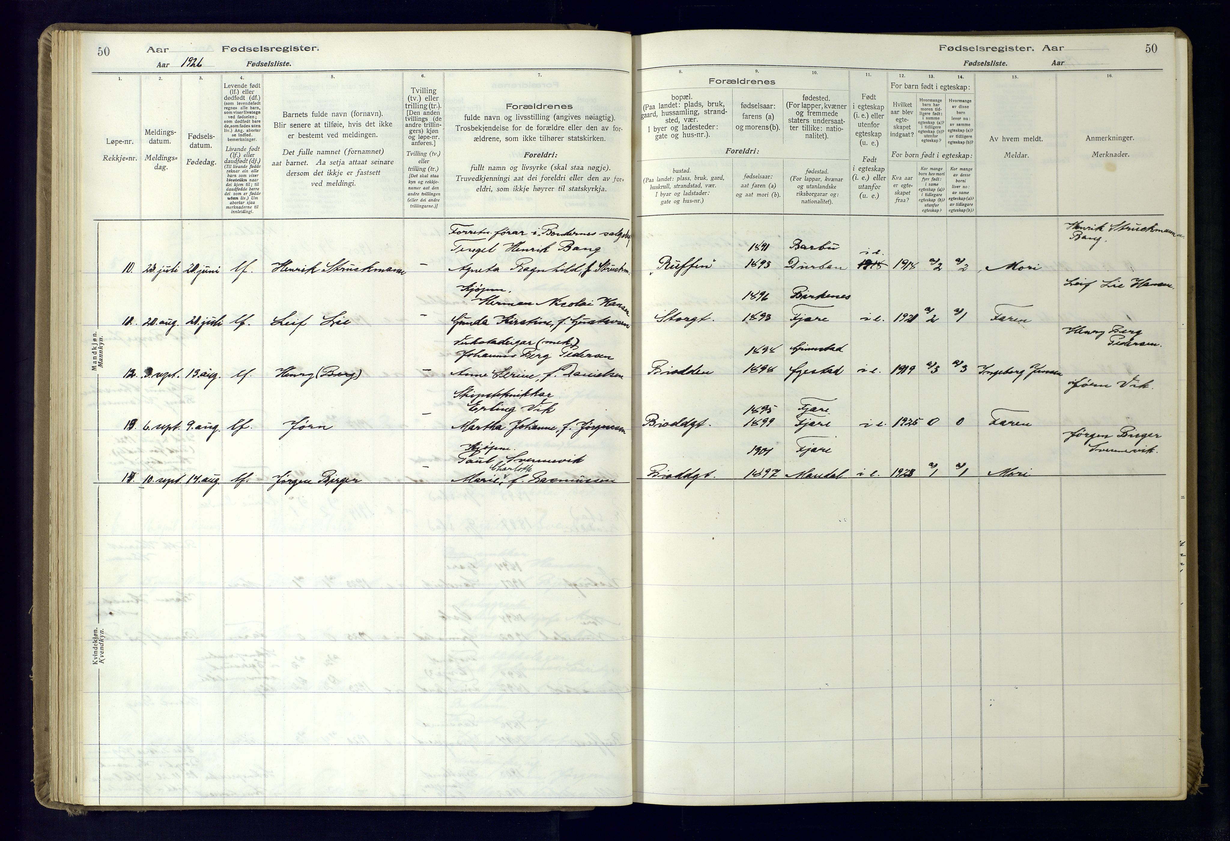 Grimstad sokneprestkontor, AV/SAK-1111-0017/J/Ja/L0001: Birth register no. 1, 1916-1960, p. 50