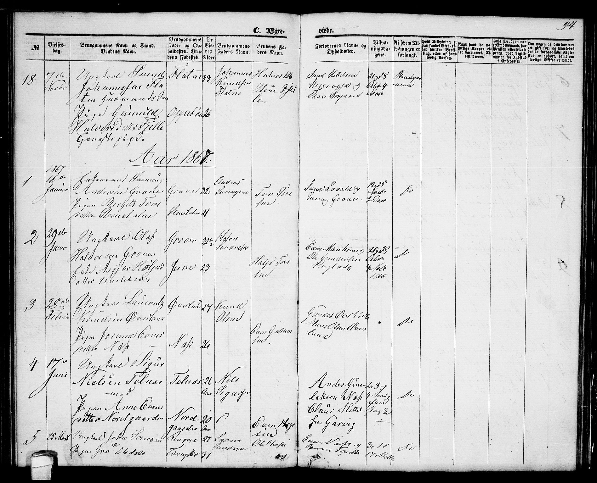Seljord kirkebøker, SAKO/A-20/G/Ga/L0003: Parish register (copy) no. I 3, 1866-1873, p. 94