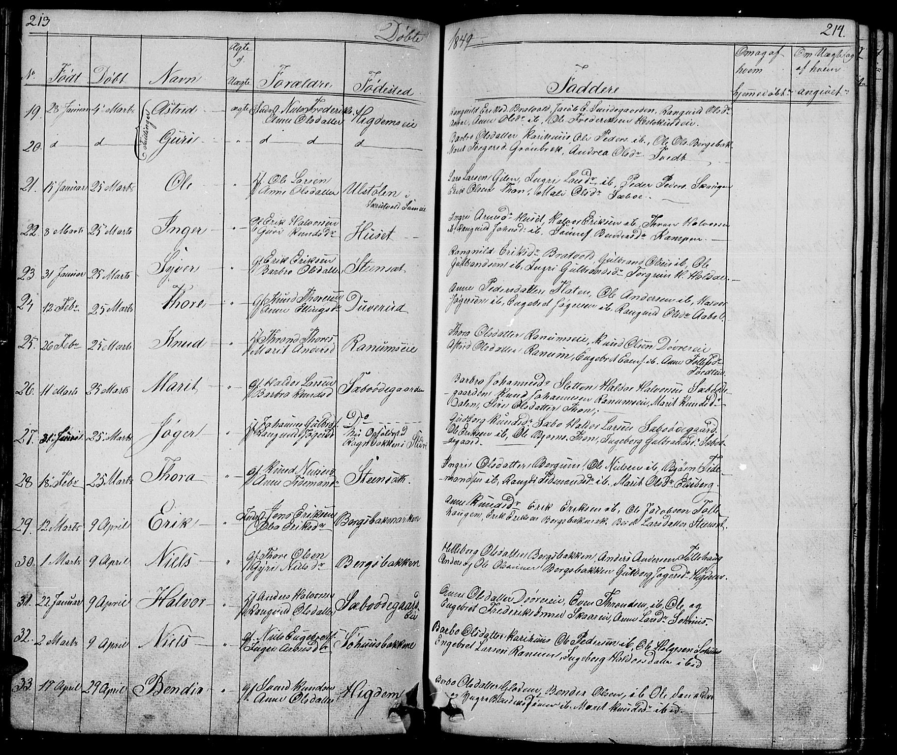 Nord-Aurdal prestekontor, AV/SAH-PREST-132/H/Ha/Hab/L0001: Parish register (copy) no. 1, 1834-1887, p. 213-214