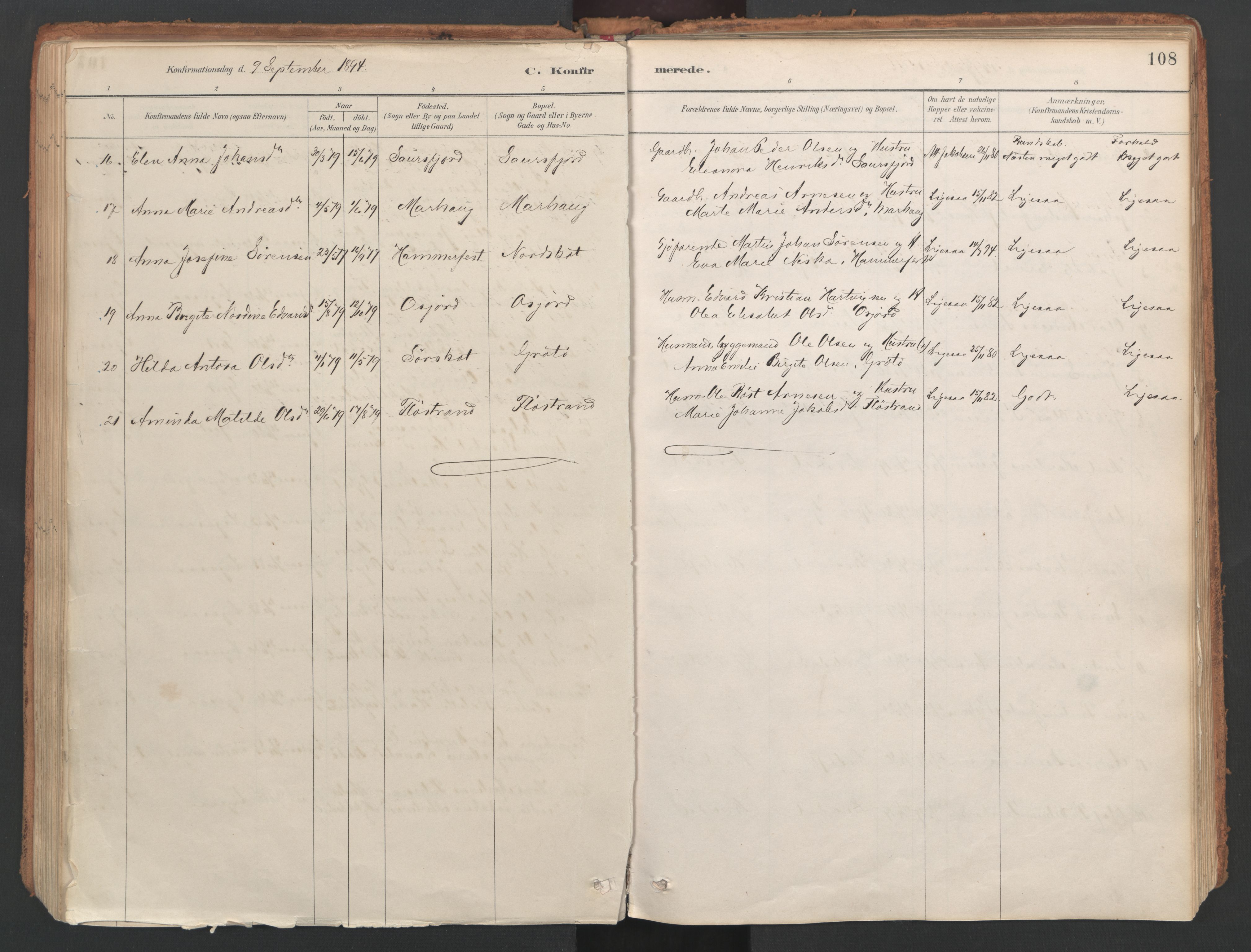 Ministerialprotokoller, klokkerbøker og fødselsregistre - Nordland, AV/SAT-A-1459/857/L0822: Parish register (official) no. 857A02, 1890-1917, p. 108