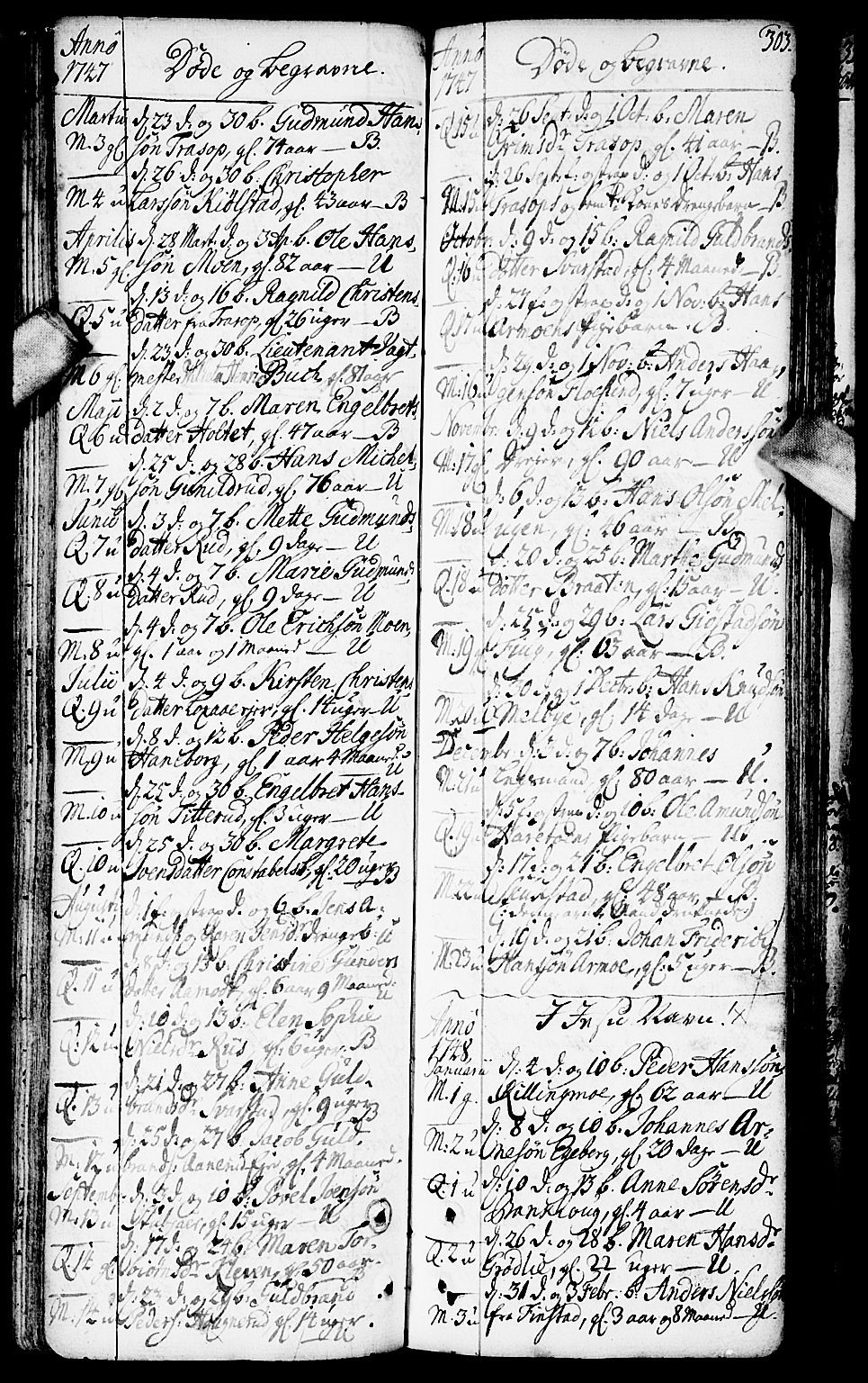 Aurskog prestekontor Kirkebøker, SAO/A-10304a/F/Fa/L0002: Parish register (official) no. I 2, 1735-1766, p. 303