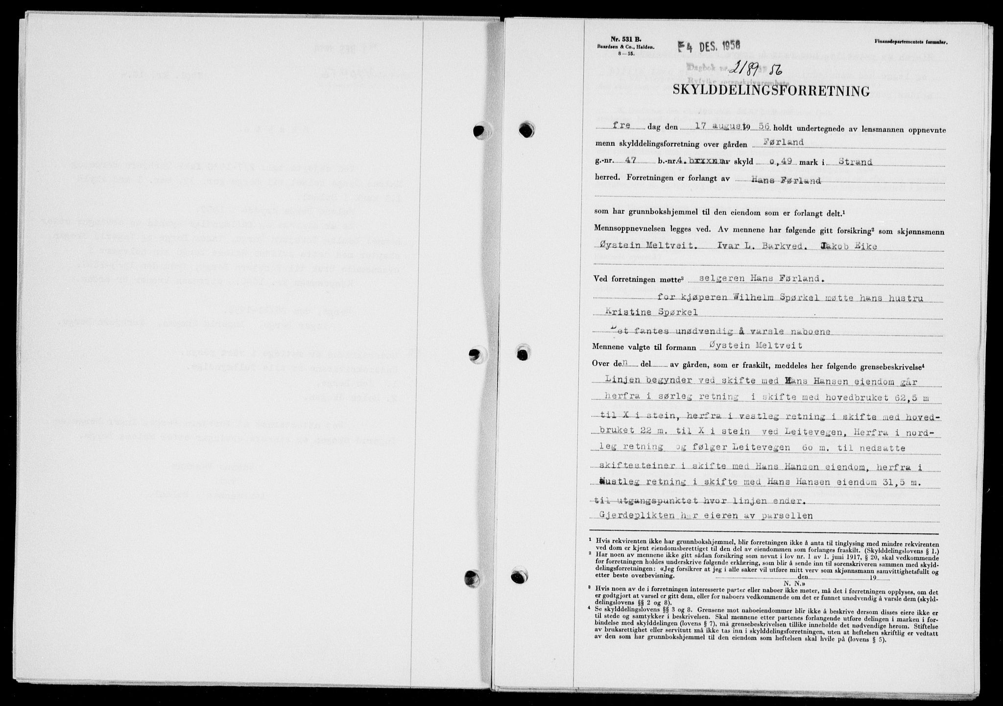 Ryfylke tingrett, SAST/A-100055/001/II/IIB/L0135: Mortgage book no. 114, 1956-1957, Diary no: : 2189/1956