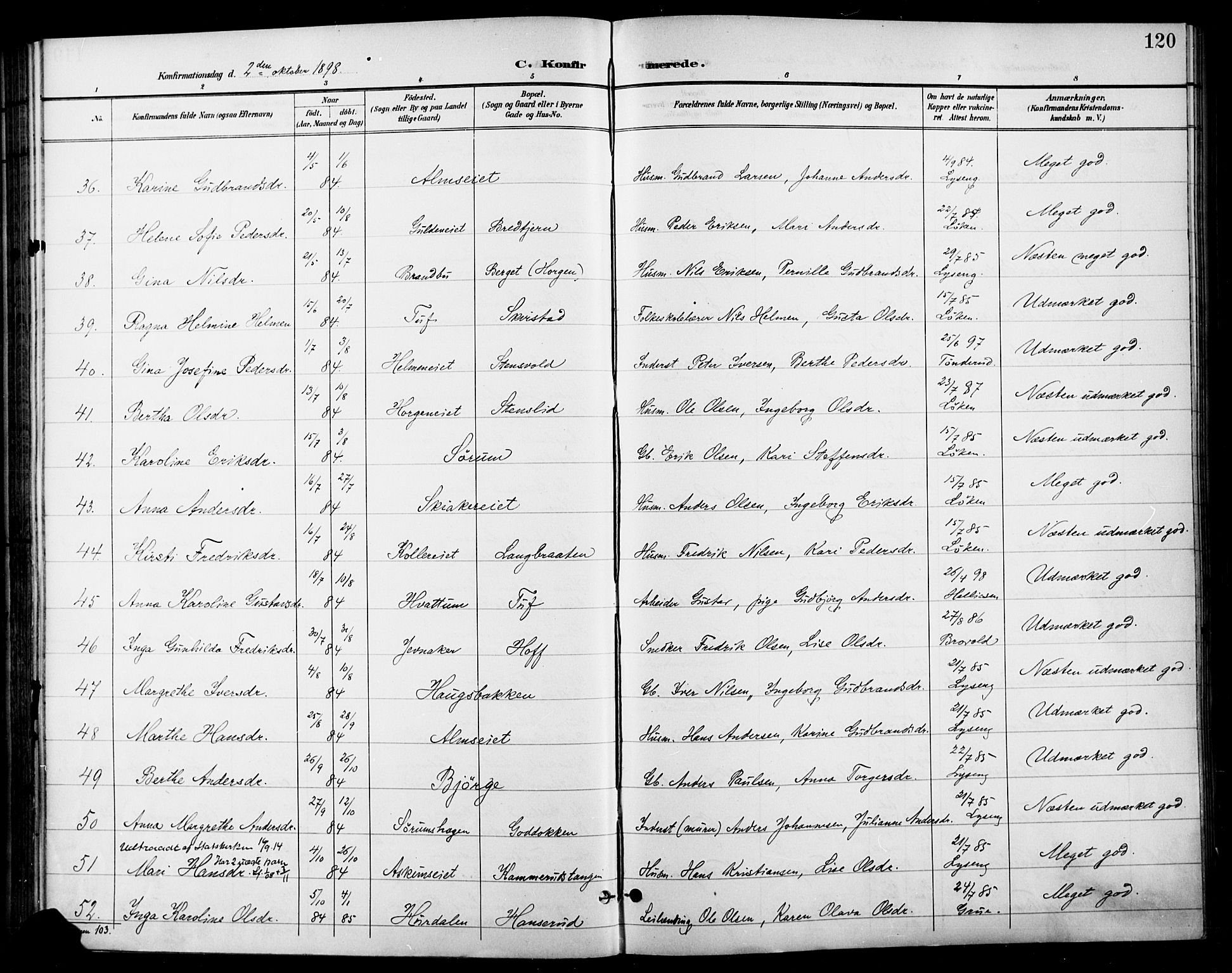 Gran prestekontor, AV/SAH-PREST-112/H/Ha/Haa/L0019: Parish register (official) no. 19, 1898-1907, p. 120