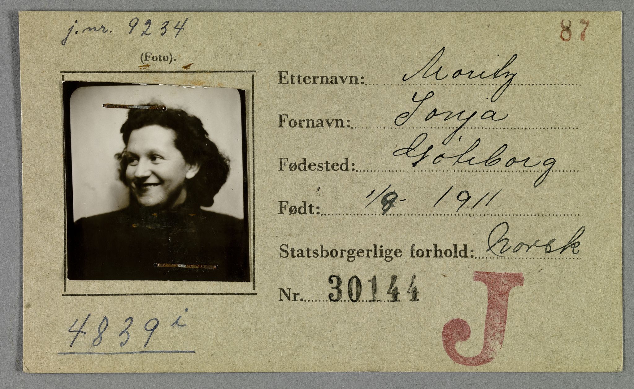 Sosialdepartementet, Våre Falne, RA/S-1708/E/Ee/L0021A: Fotografier av jøder på legitimasjonskort (1941-42), 1941-1942, p. 269