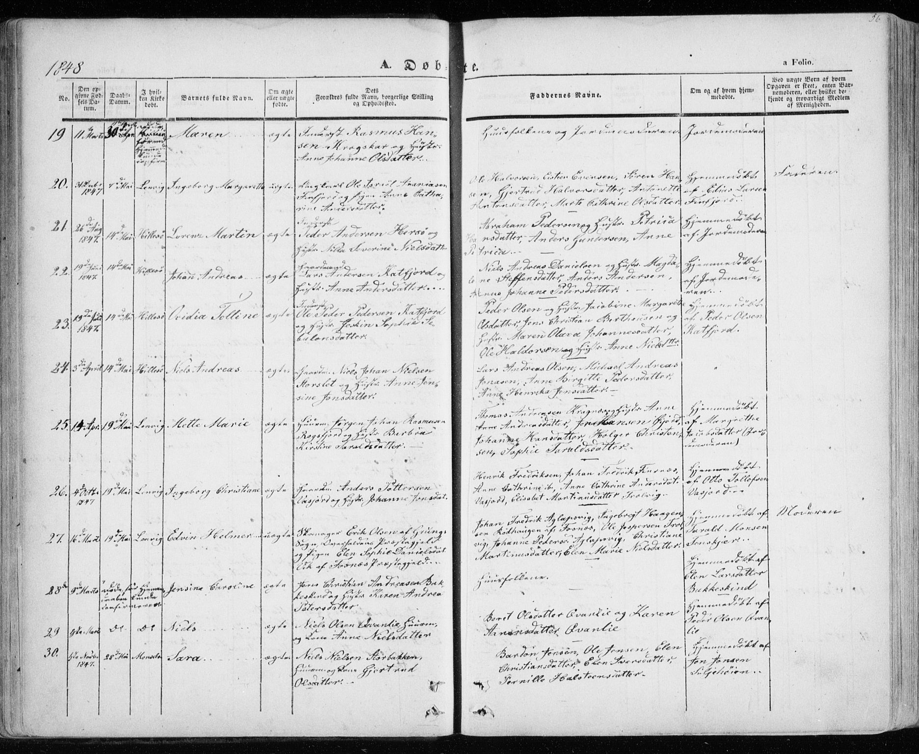 Lenvik sokneprestembete, AV/SATØ-S-1310/H/Ha/Haa/L0006kirke: Parish register (official) no. 6, 1845-1854, p. 56