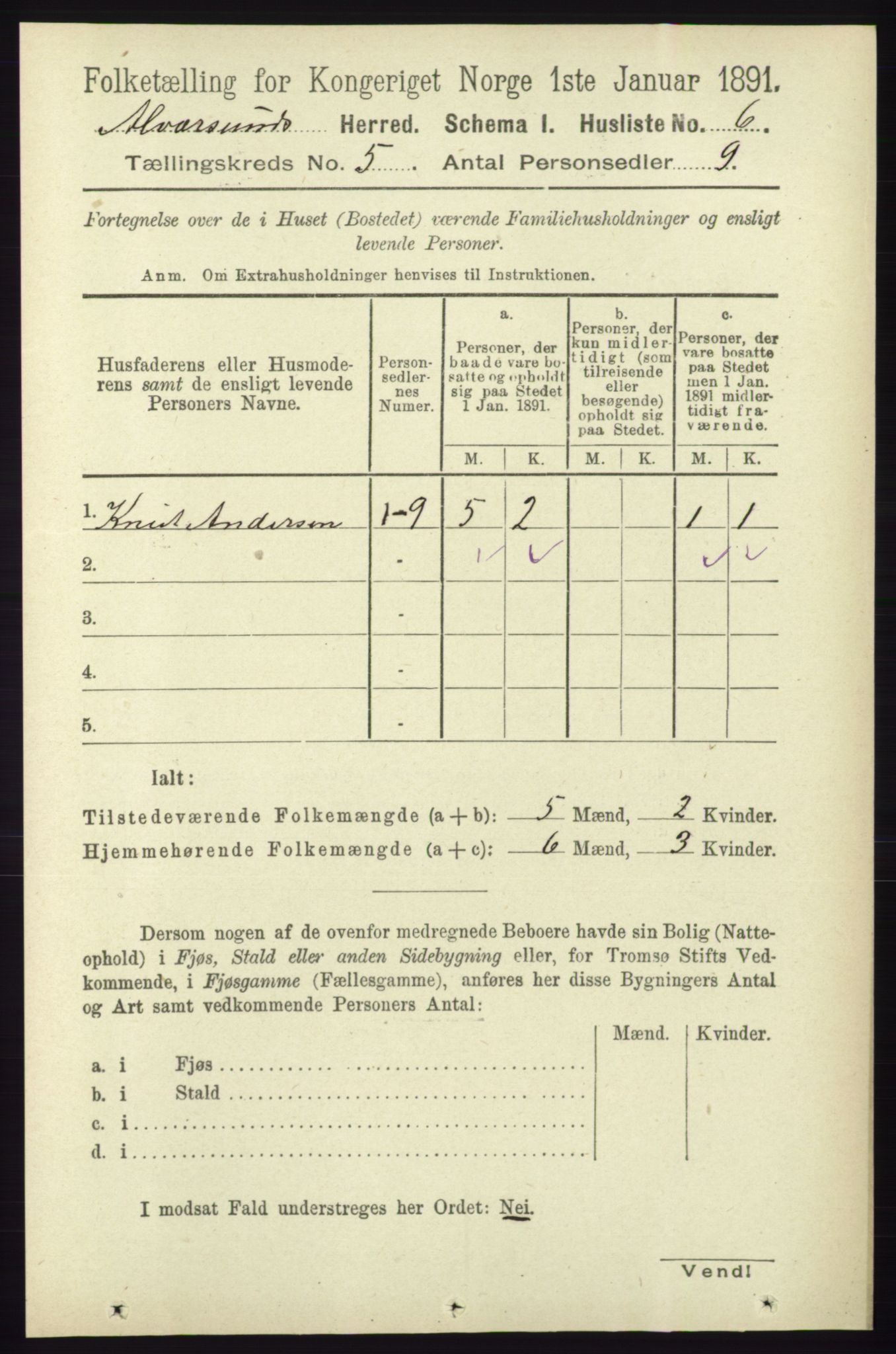 RA, 1891 census for 1257 Alversund, 1891, p. 1762