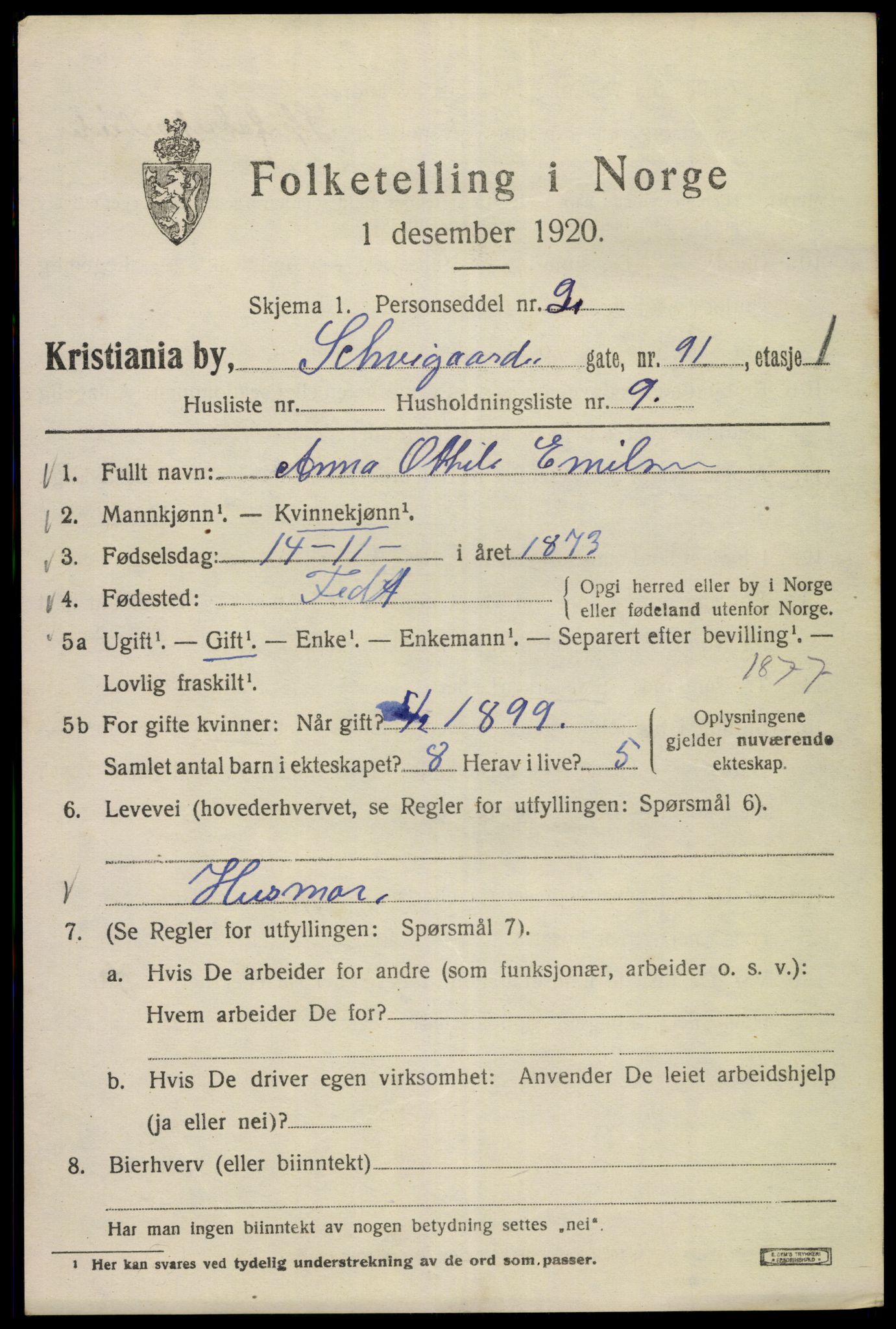 SAO, 1920 census for Kristiania, 1920, p. 498817