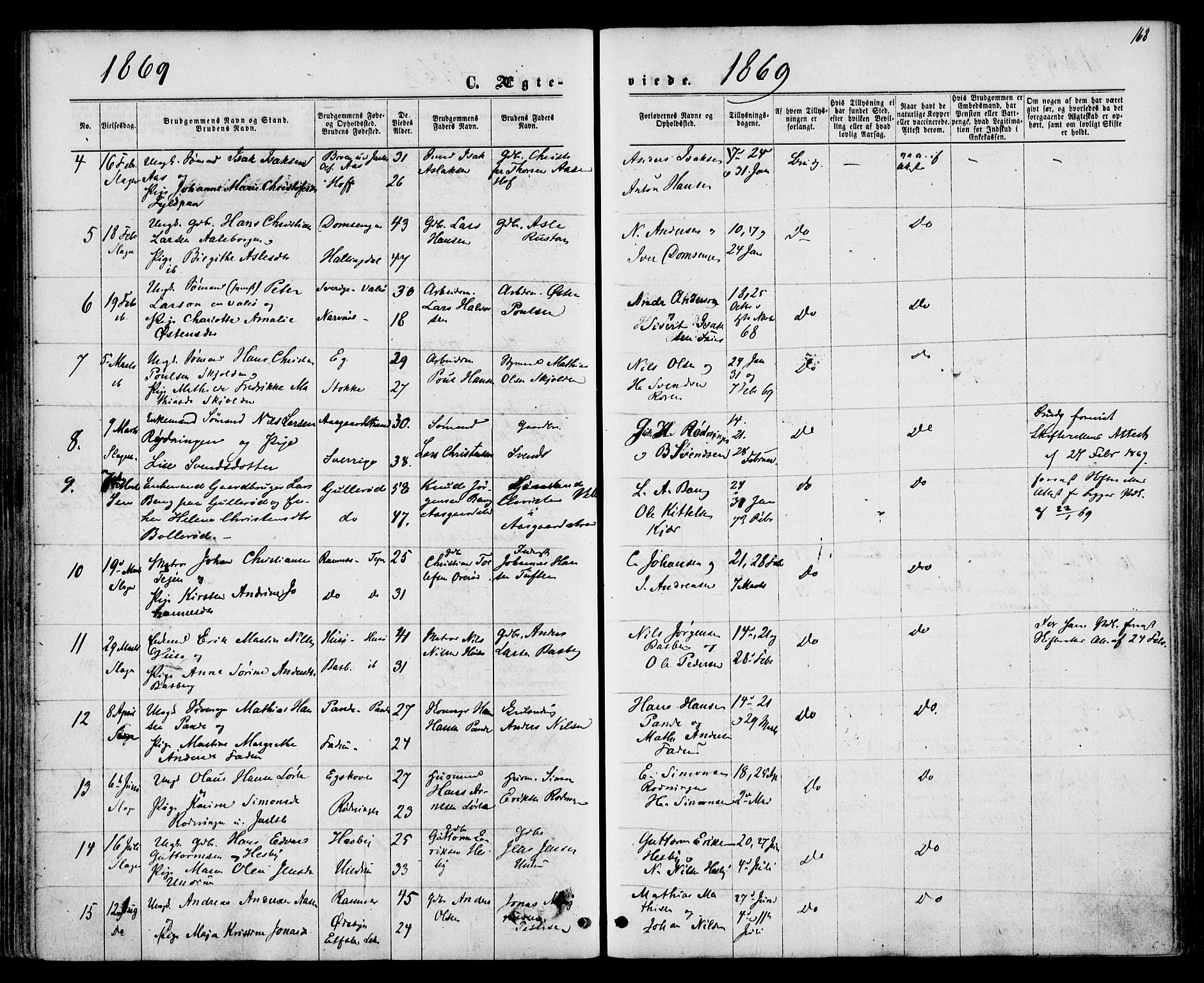 Sem kirkebøker, AV/SAKO-A-5/F/Fa/L0008: Parish register (official) no. I 8, 1866-1873, p. 168