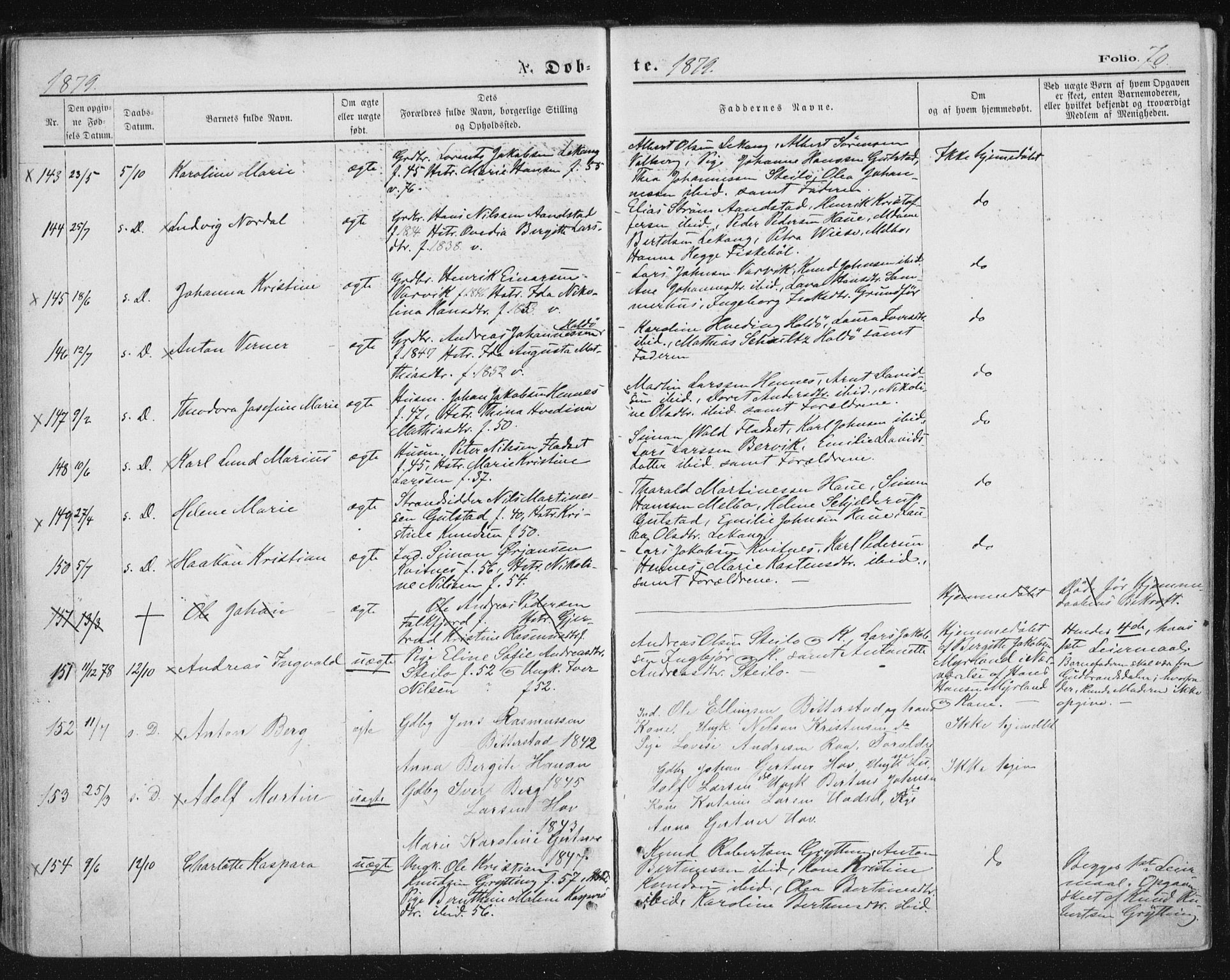 Ministerialprotokoller, klokkerbøker og fødselsregistre - Nordland, AV/SAT-A-1459/888/L1243: Parish register (official) no. 888A09, 1876-1879, p. 70