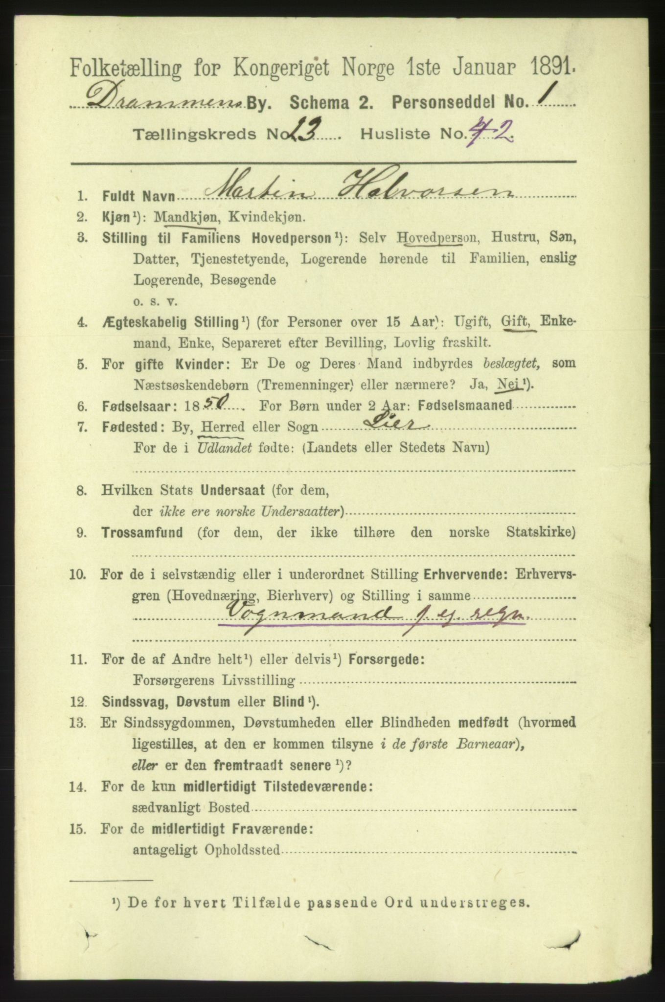 RA, 1891 census for 0602 Drammen, 1891, p. 14711