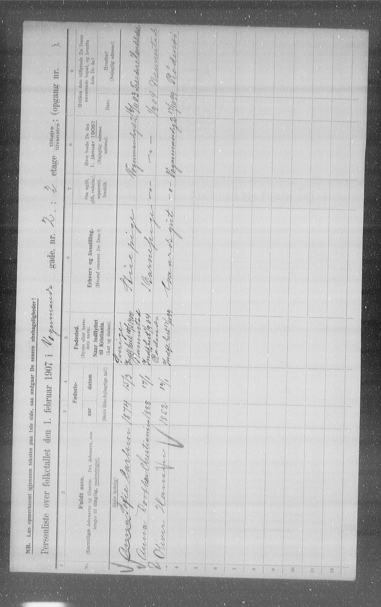 OBA, Municipal Census 1907 for Kristiania, 1907, p. 63130