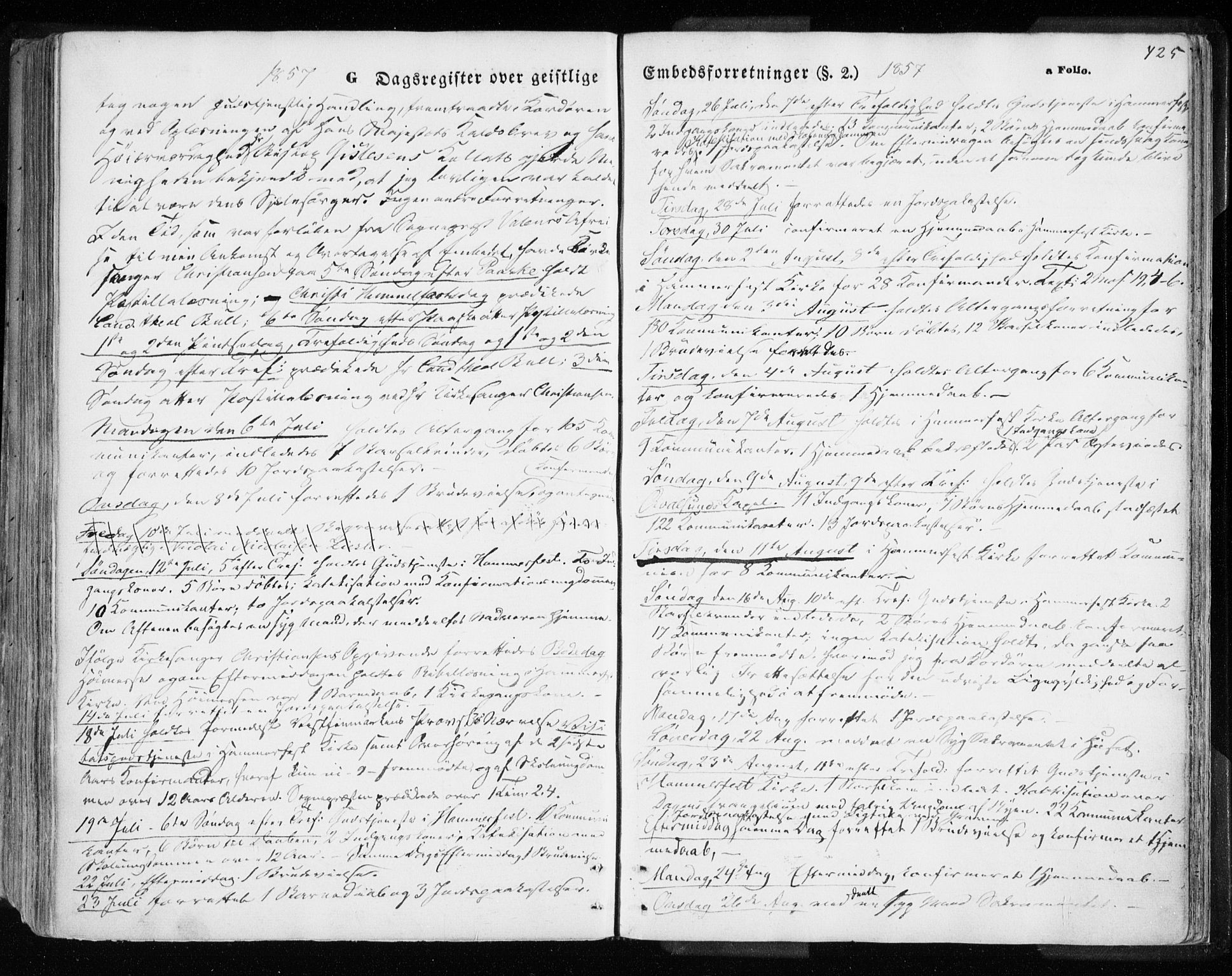 Hammerfest sokneprestkontor, AV/SATØ-S-1347/H/Ha/L0005.kirke: Parish register (official) no. 5, 1857-1869, p. 425