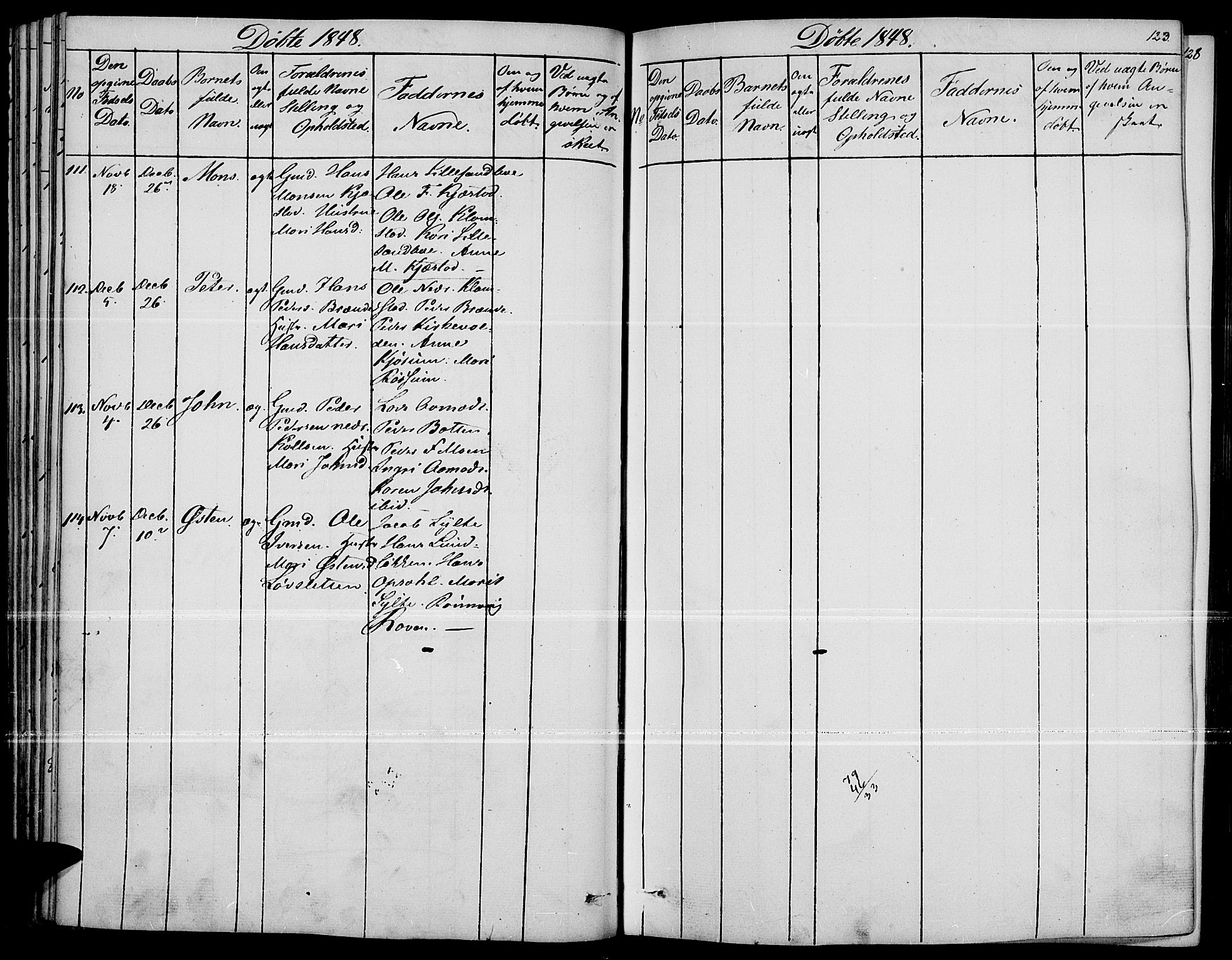 Fron prestekontor, SAH/PREST-078/H/Ha/Haa/L0004: Parish register (official) no. 4, 1839-1848, p. 123